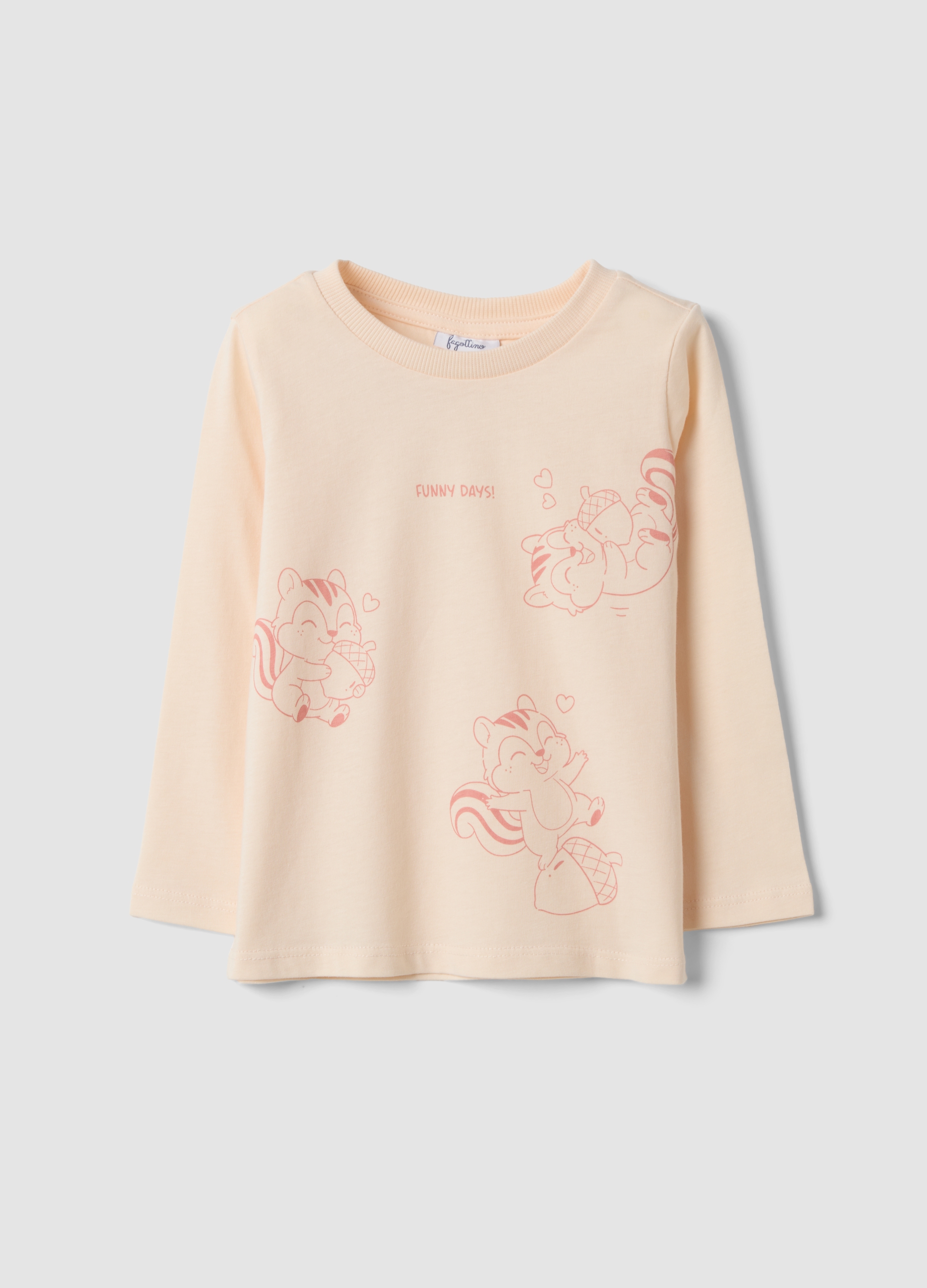 FAGOTTINO, T-shirt Beige In Puro Cotone Organico Con Girocollo, Bambina, Beige, Taglia: 12-18