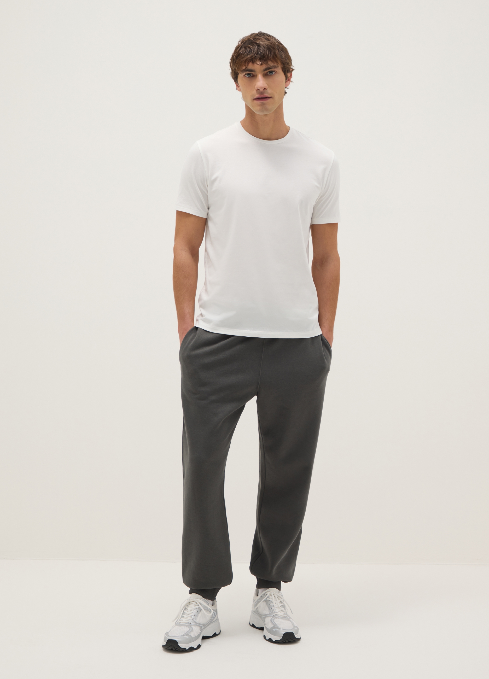 Pantalones Jogger Grises En Mezcla De Algodón, Ajuste Regular, Hombre, Gris claro, Talla: M