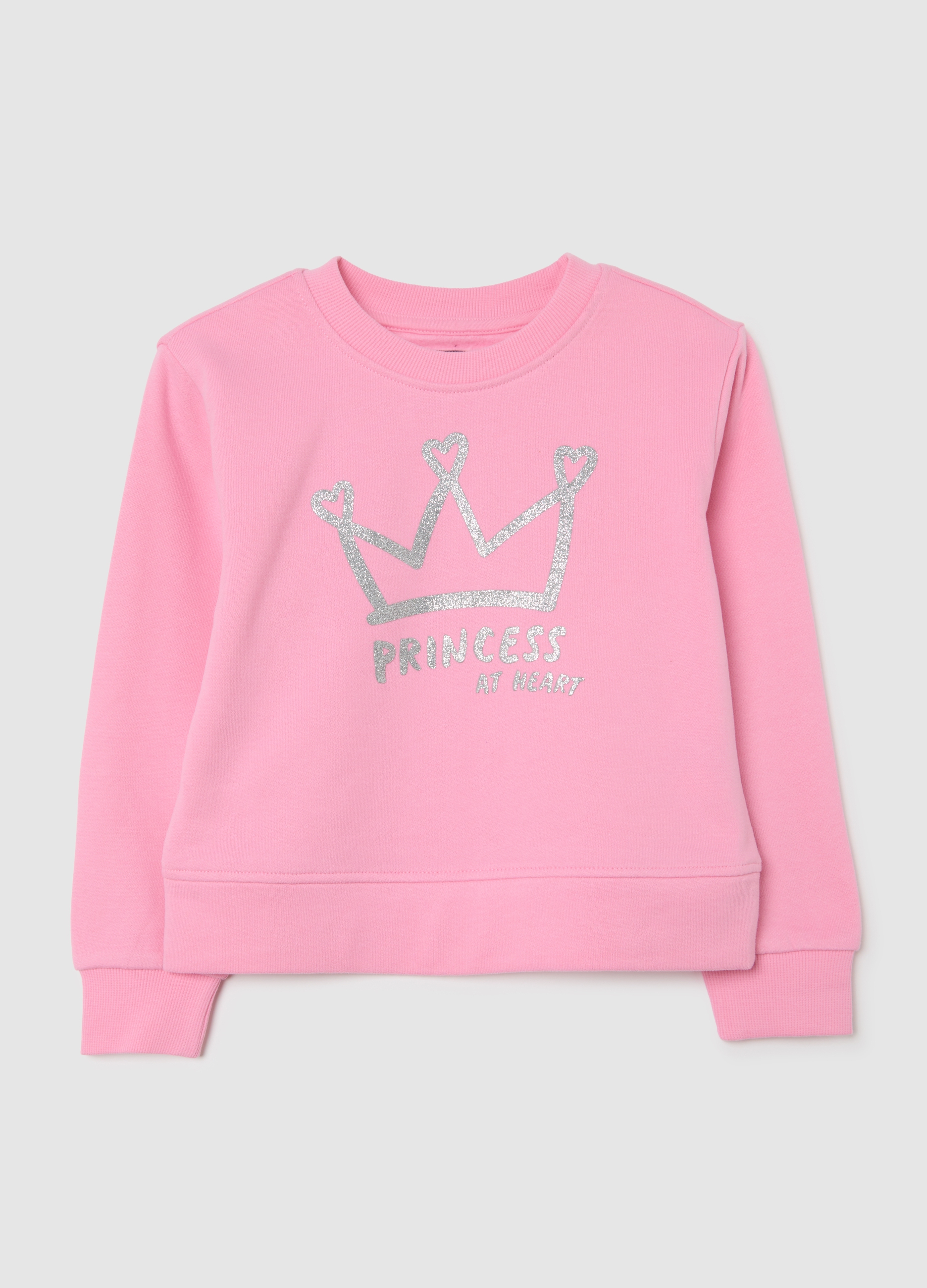 OVS KIDS, Sudadera Rosa De Niña En Algodón Con Estampado De Corona, Ajuste Regular, Niña, Rosa Claro, Talla: 5-6
