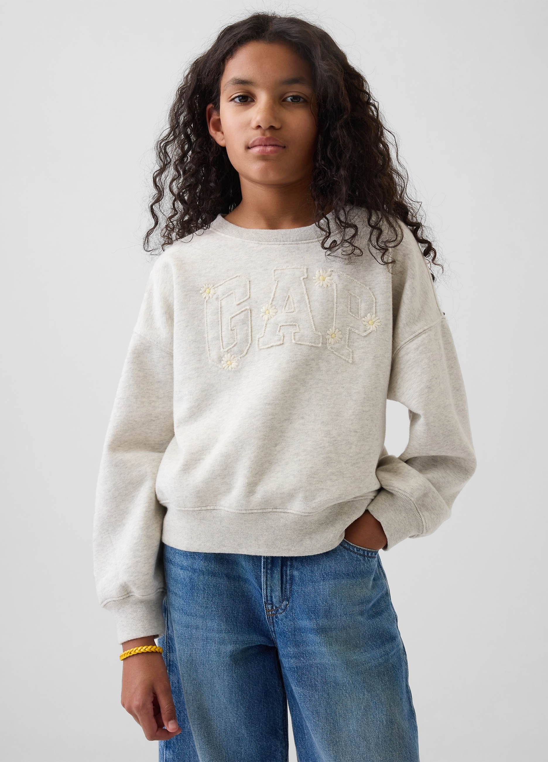 GAP KIDS, Felpa In Misto Cotone Con Girocollo, Bambina, Bianco, Taglia: XS