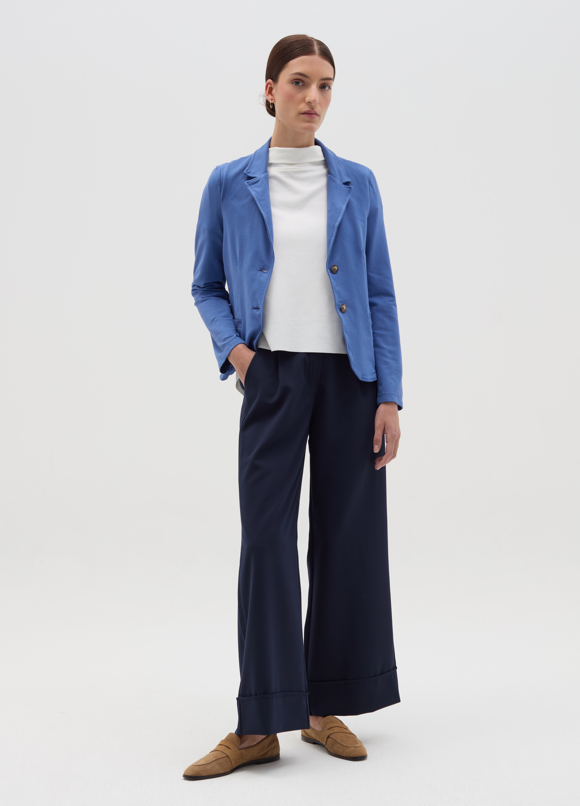 HYBRID, Blazer Monopetto In Cotone Stretch, Donna, Blu, Taglia: S