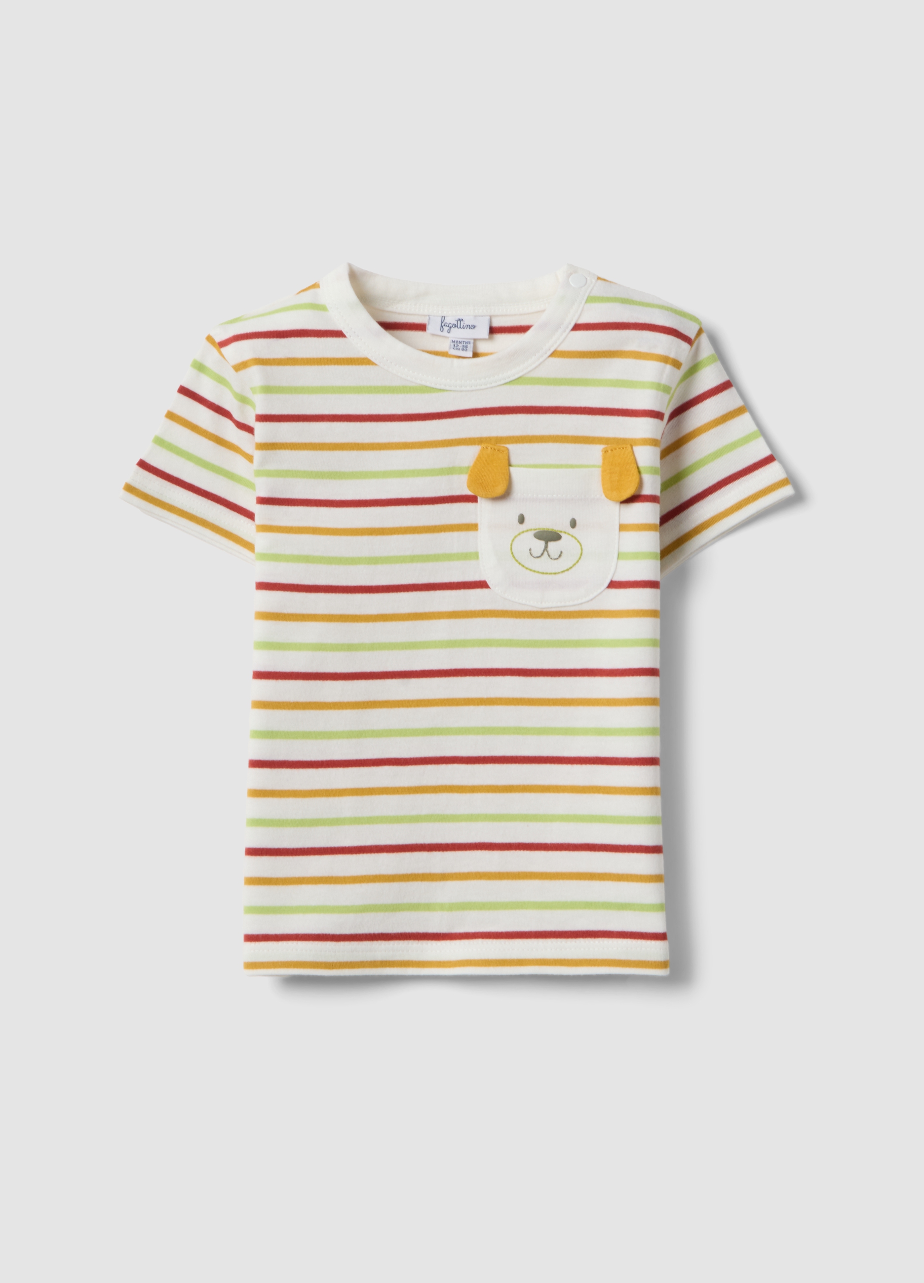 FAGOTTINO, Camiseta Infantil De Algodón Puro A Rayas Multicolor Con Bolsillo De Perrito, Niño, Blanco/naranja, Talla: 12-18