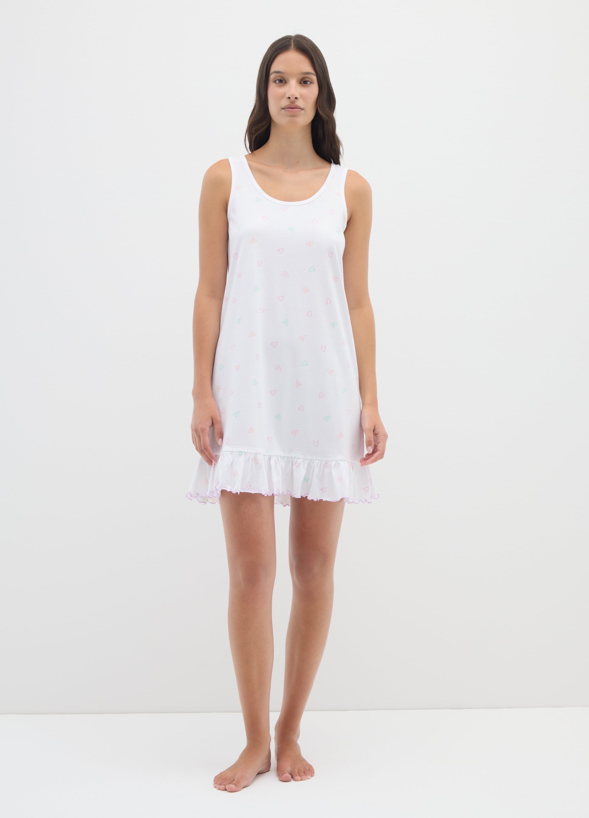 OVS, Camicia Da Notte In Puro Cotone Bianco Con Fantasia Cuori, Donna, Bianco, Taglia: XL