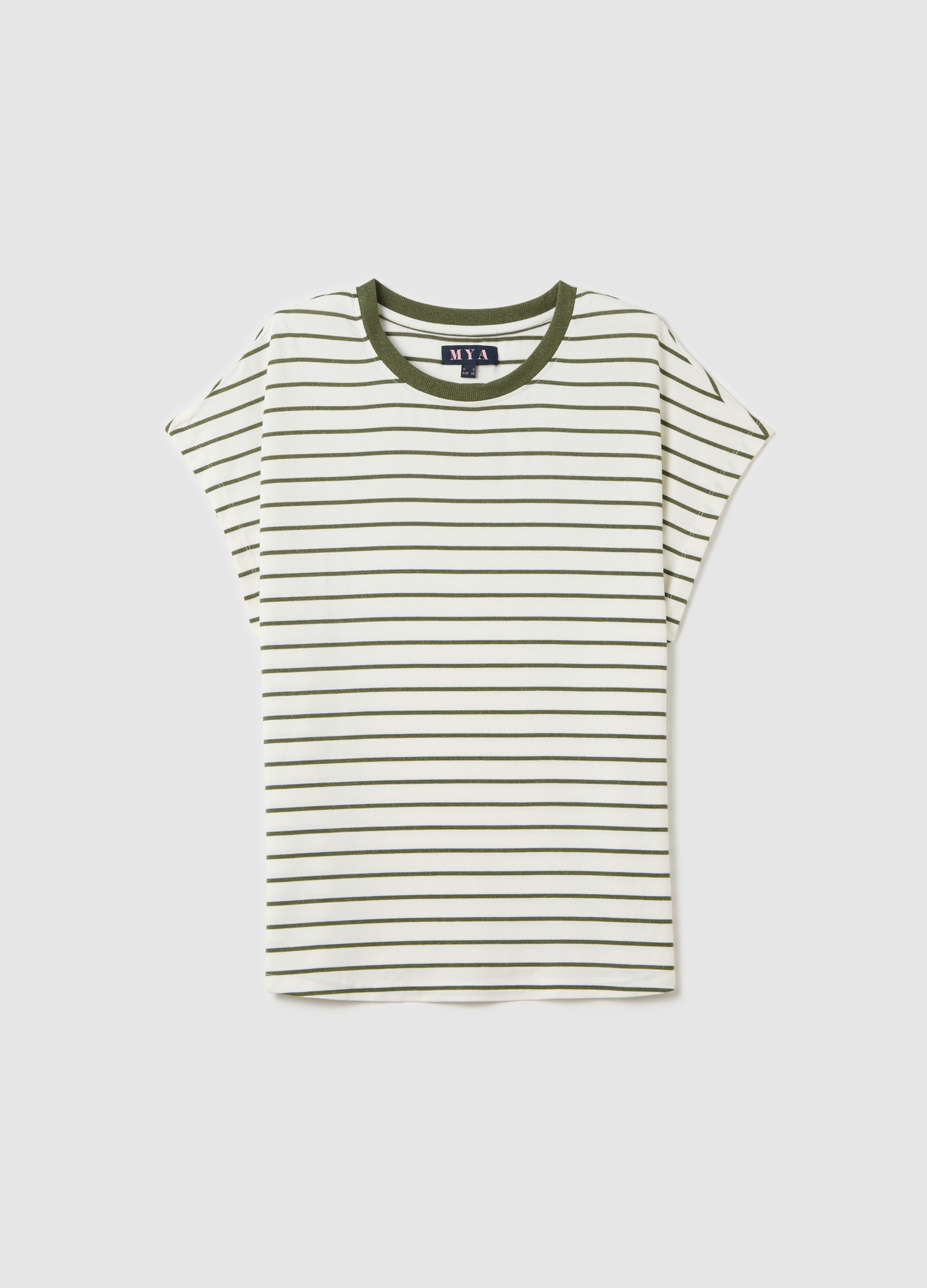 OVS, T-shirt A Righe Bianche E Verdi Curvy, Donna, Multicolor, Taglia: S