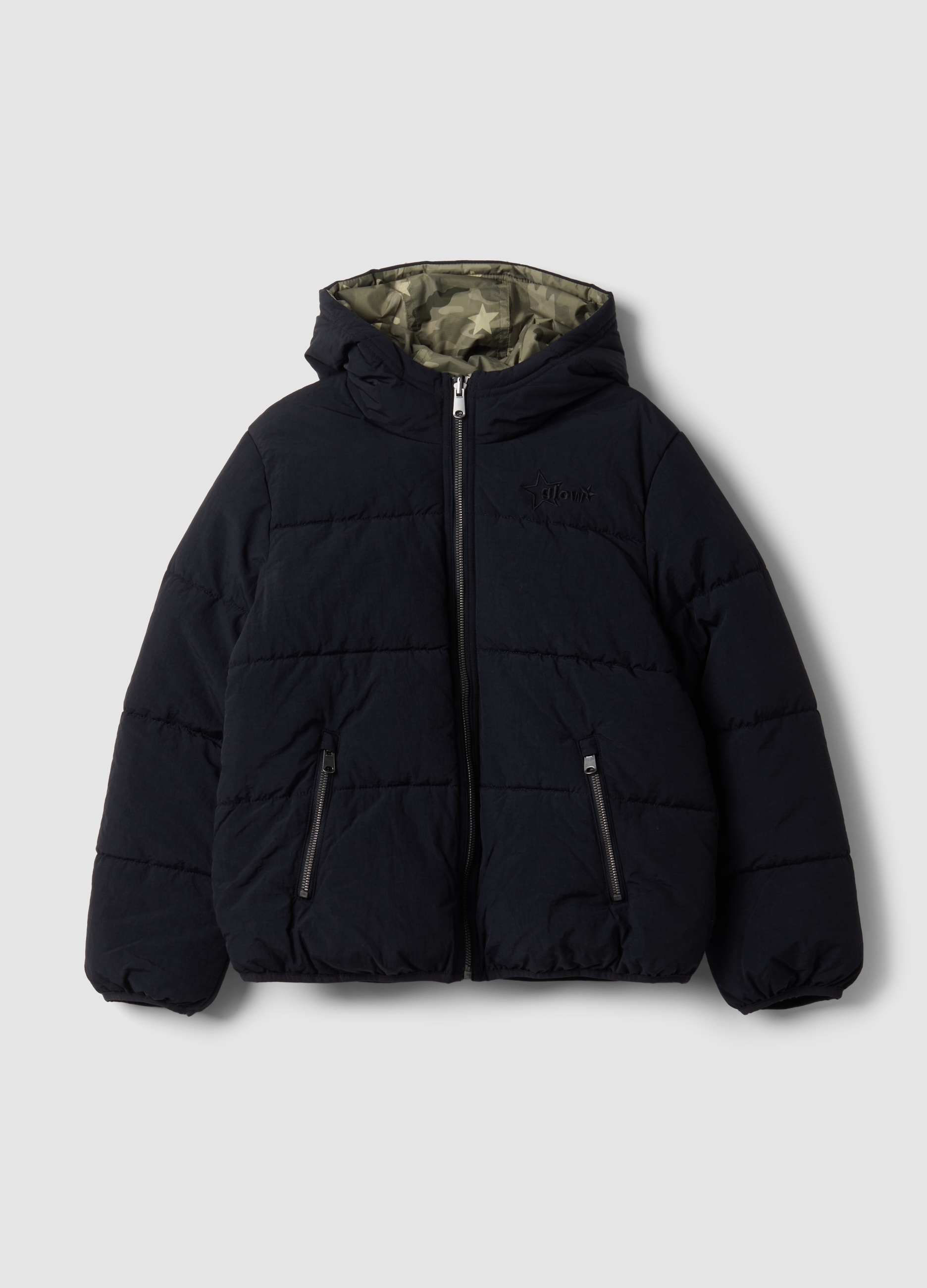 OVS KIDS, Giubbotto Blu Imbottito Reversibile Con Cappuccio, Bambina, Nero, Taglia: 11-12