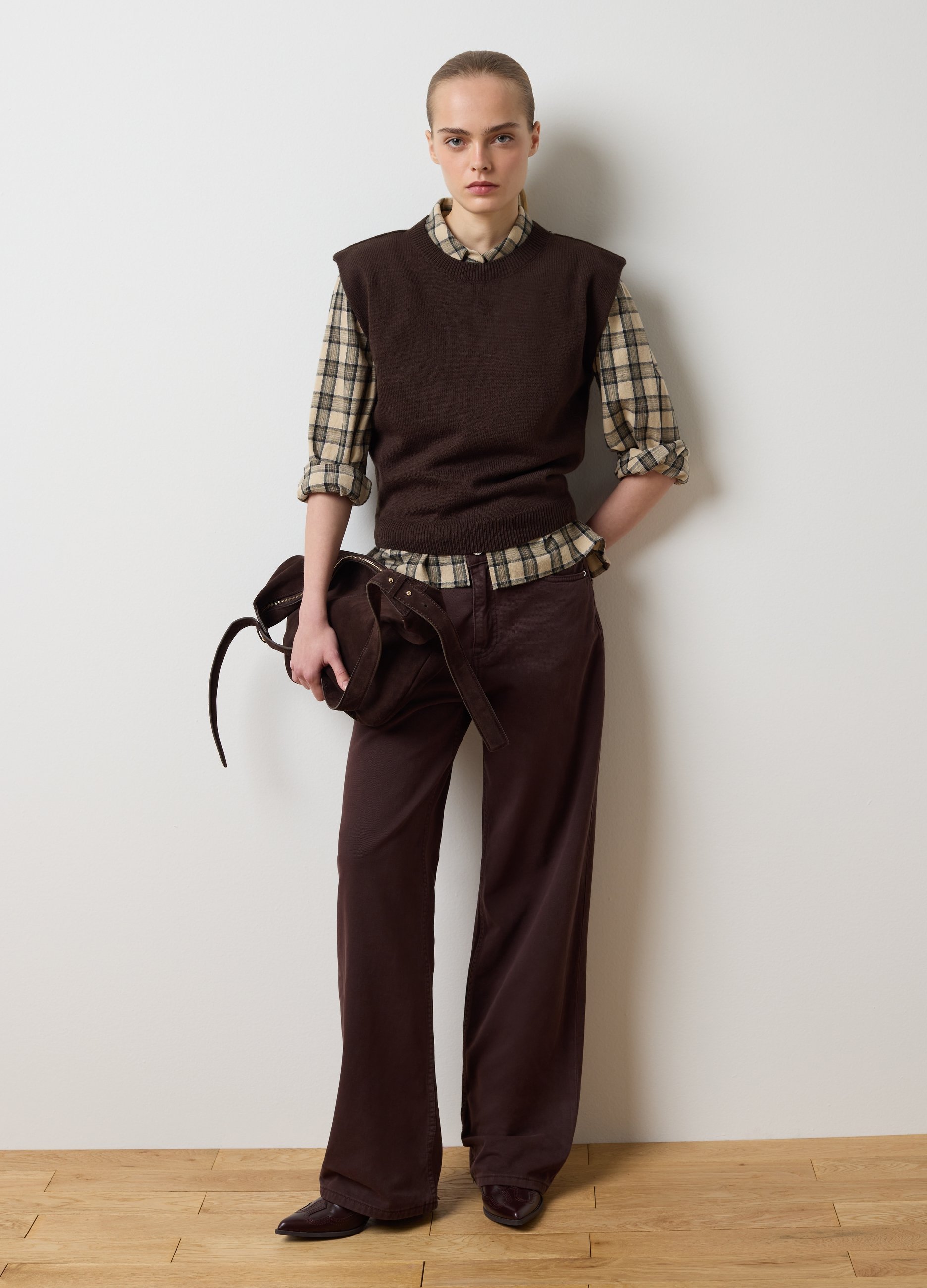 LES COPAINS, Jeans Wide Leg Marroni In Puro Cotone, Donna, Marrone, Taglia: 40