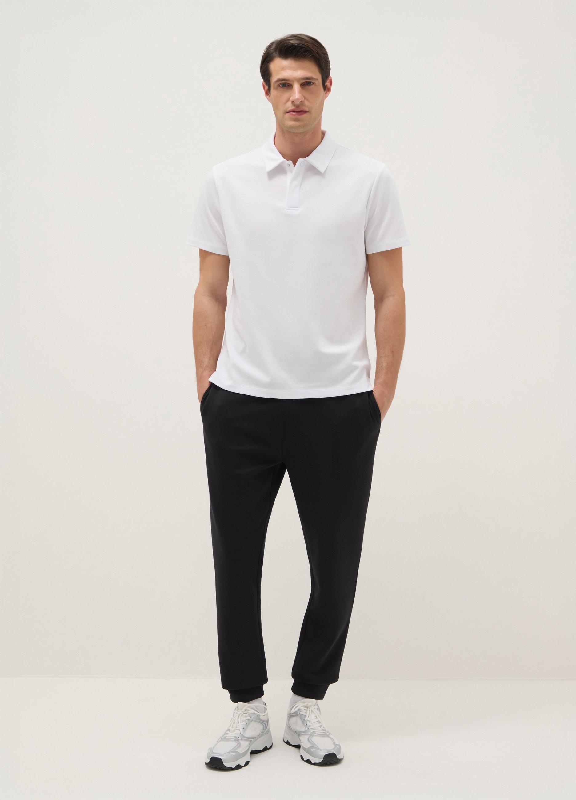 Polo Blanco De Manga Corta En Mezcla De Algodón, Ajuste Regular, Hombre, Blanco óptico, Talla: L