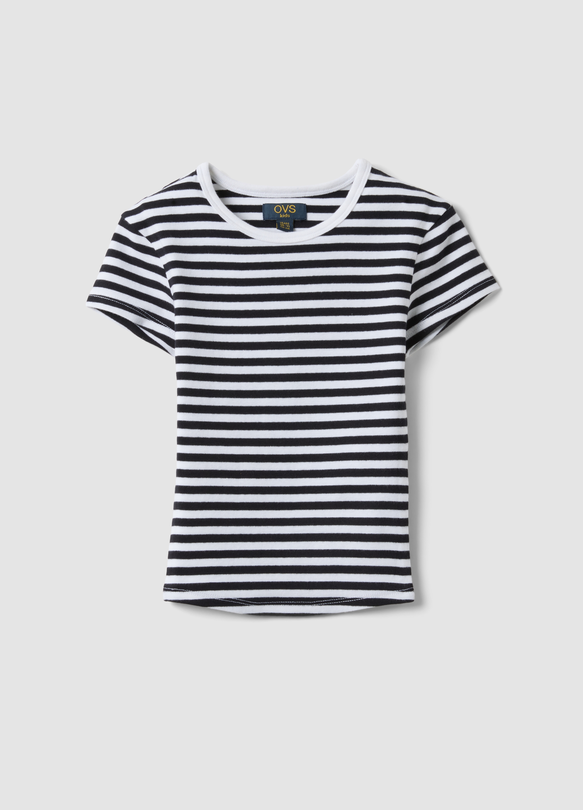 OVS KIDS, Camiseta Fitted De Algodón Elástico Para Niña A Rayas Multicolor, Niña, Blanco/negro, Talla: 10-11