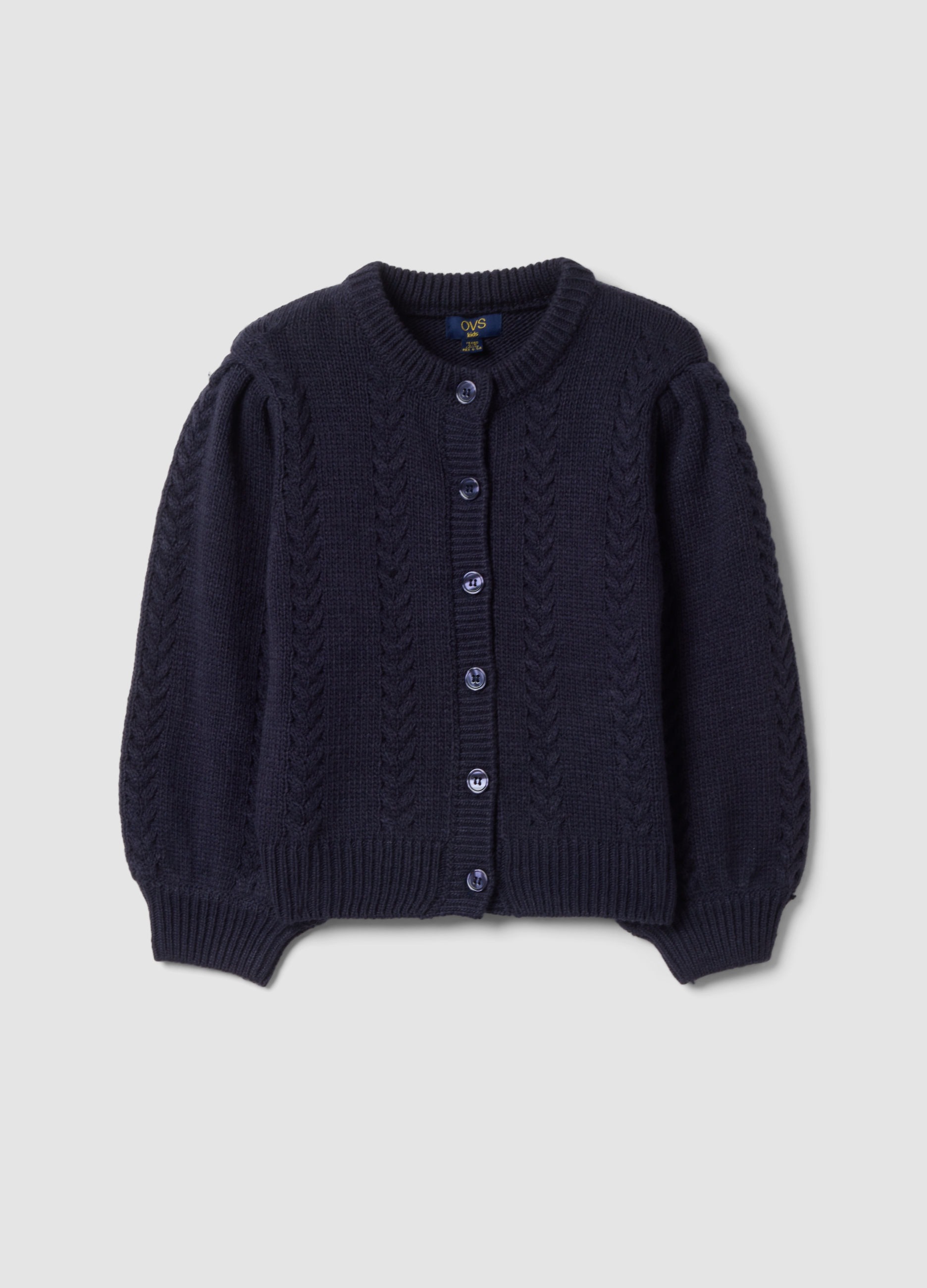 OVS KIDS, Cardigan Blu A Trecce Con Bottoni Regular Fit, Bambina, Blu, Taglia: 5-6