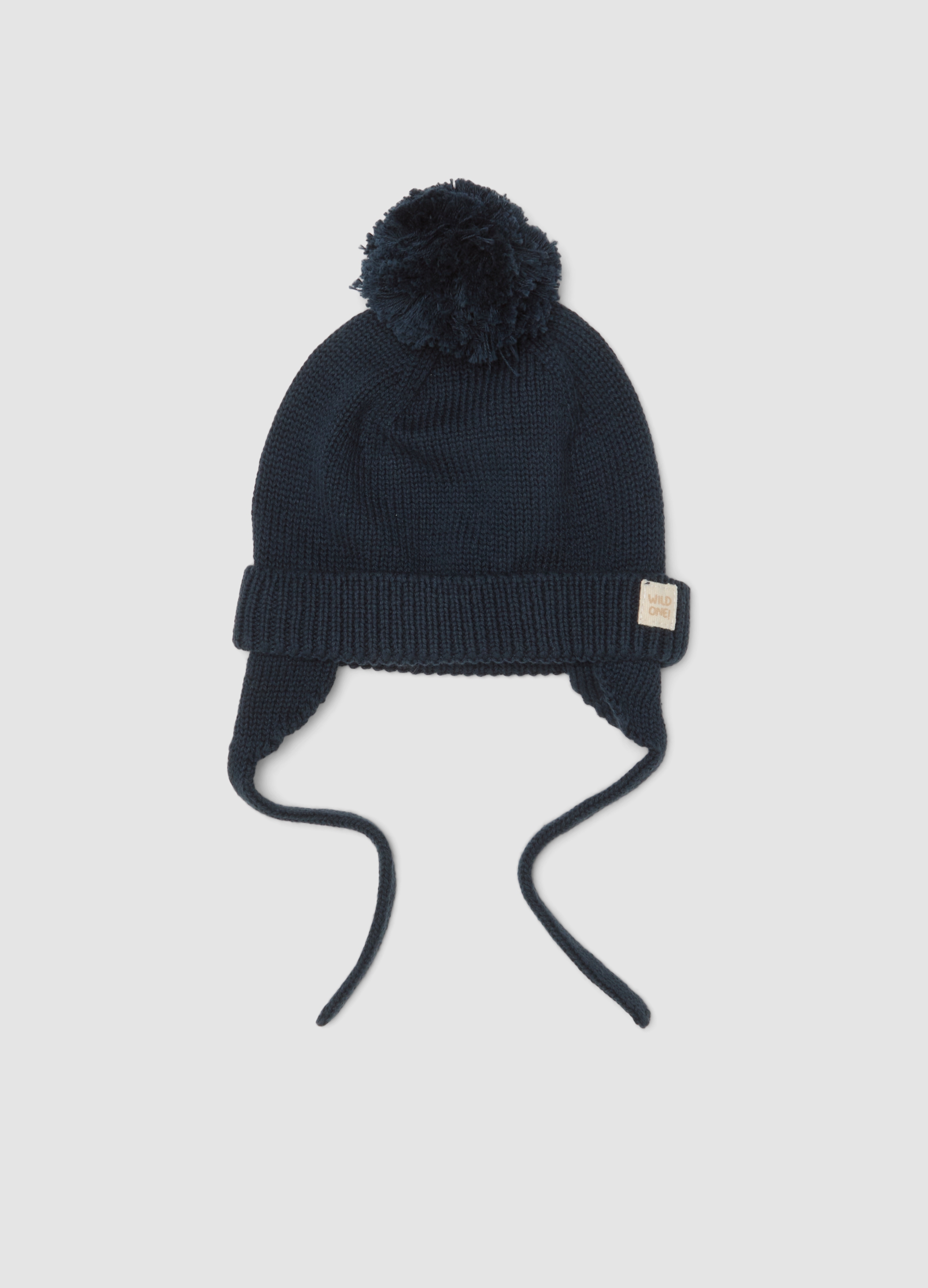 FAGOTTINO, Cappello Blu In Puro Cotone Lavorato A Maglia Con Pon Pon, Neonato, Blu, Taglia: ONE SIZE