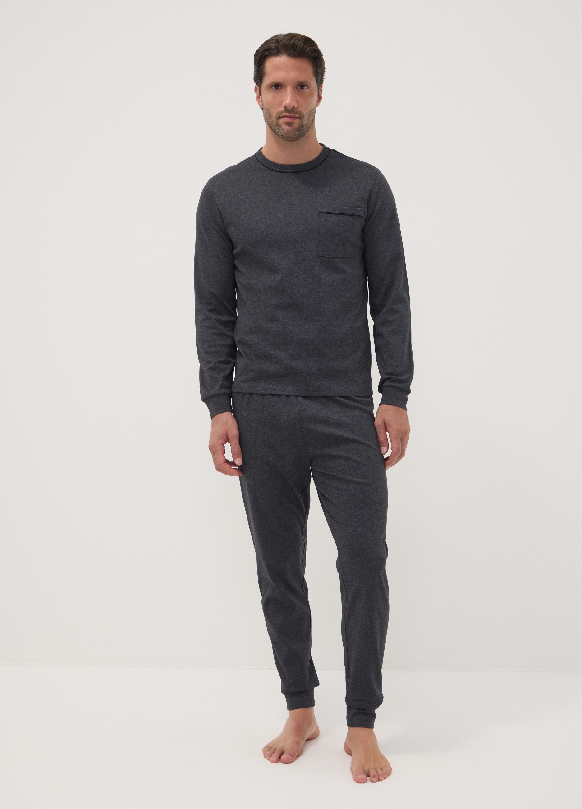 OVS, Pigiama Grigio In Puro Cotone Organico Con Girocollo, Uomo, Grigio, Taglia: XL