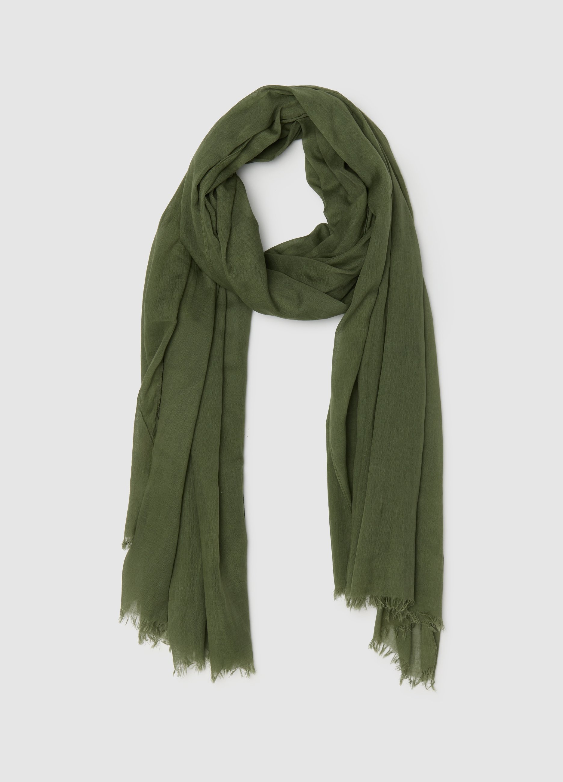 PIOMBO, Sciarpa Da Uomo In Puro Cotone Verde Con Frange, Verde, Taglia: ONE SIZE