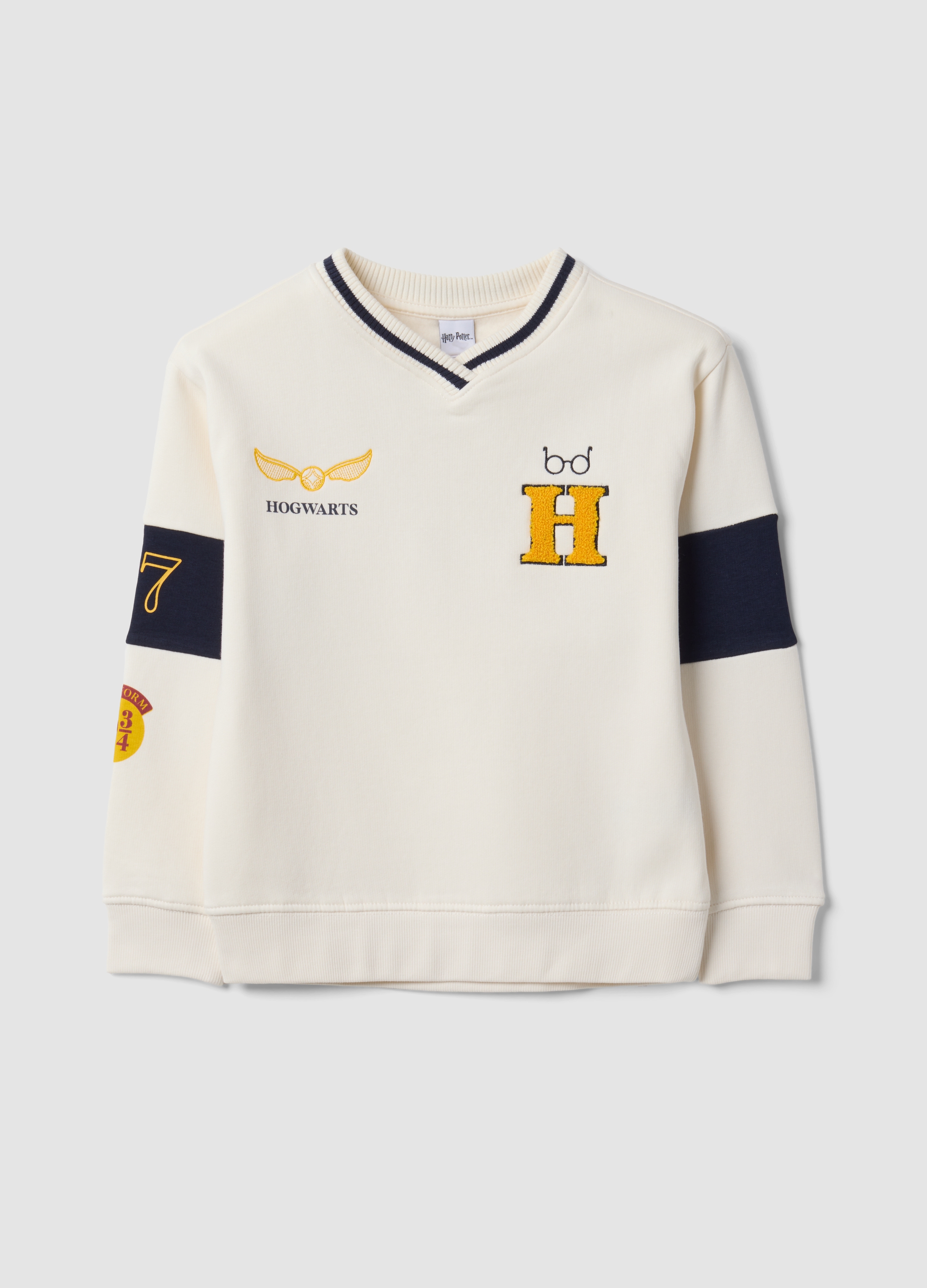WARNER BROS, Felpa Bianca In Misto Cotone Con Scollo A V A Tema Harry Potter Per Bambino, Bianco, Taglia: 7-8