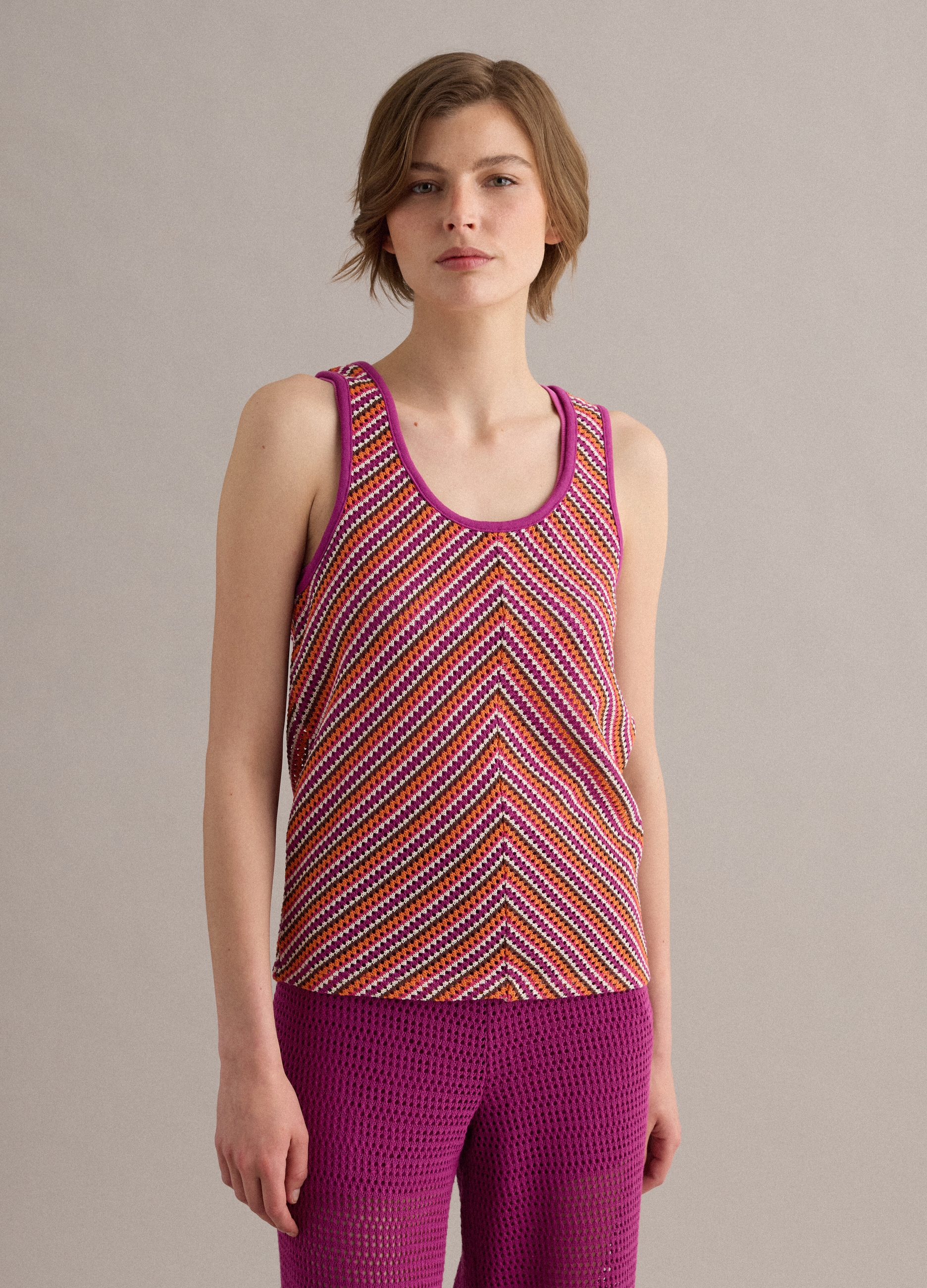 Piombo, Mehrfarbiges Häkel-tanktop Aus Stretchstoff, Regular Fit, Frau, Multicolor, Größe, 42