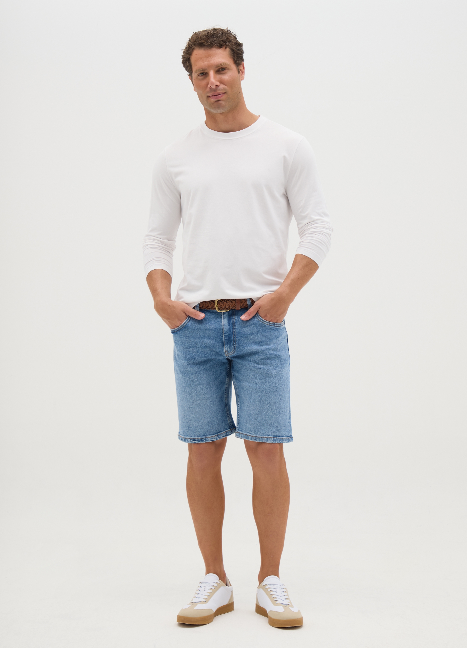 Bermudas De Hombre En Denim Azul De Corte Slim, Hombre, Azul vaquero, Talla: 48