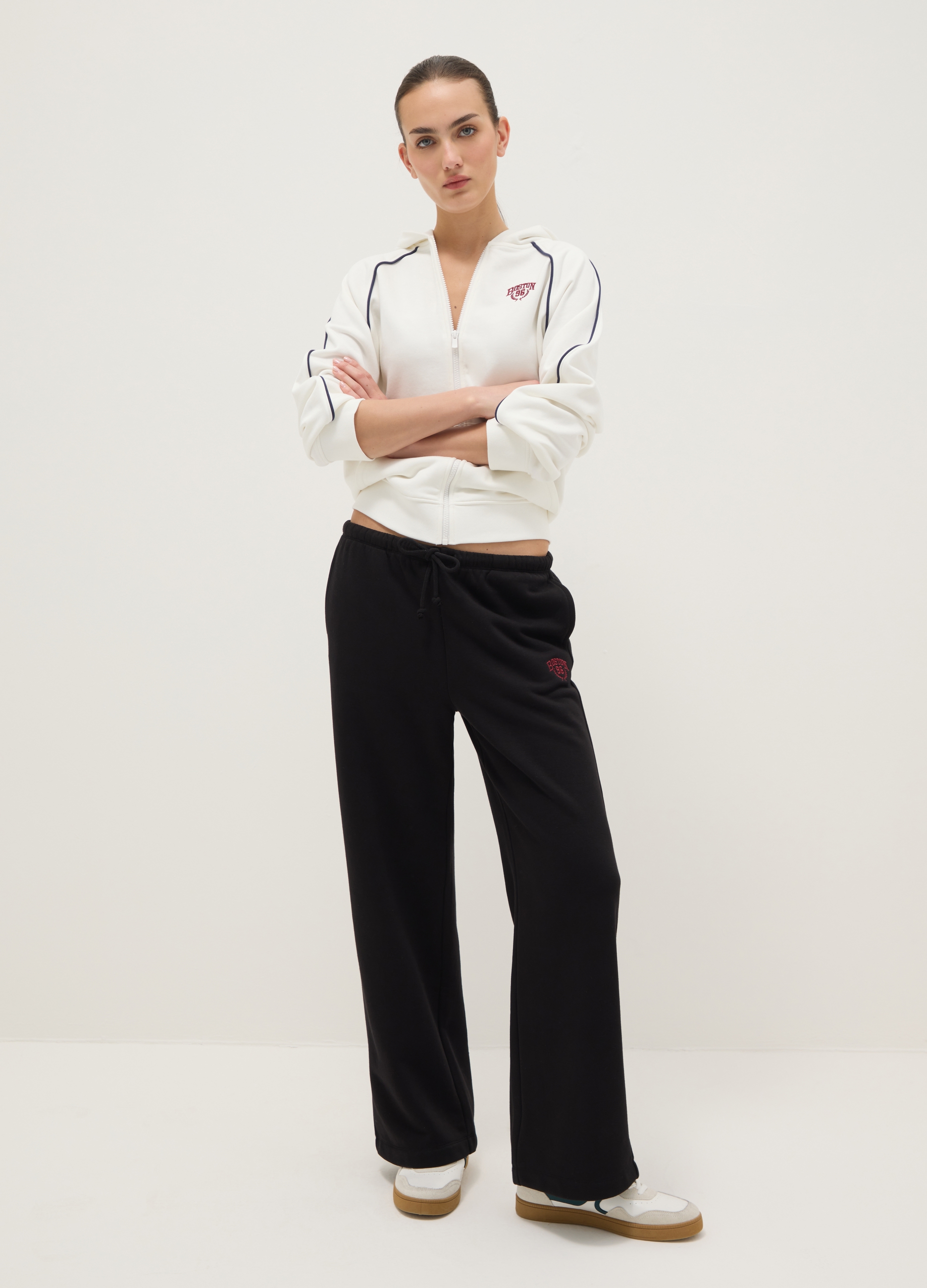 B.ANGEL, Sudadera Blanca Con Capucha Y Cremallera Ajuste Relajado De Mezcla De Algodón, Mujer, Blanco suave, Talla: 42