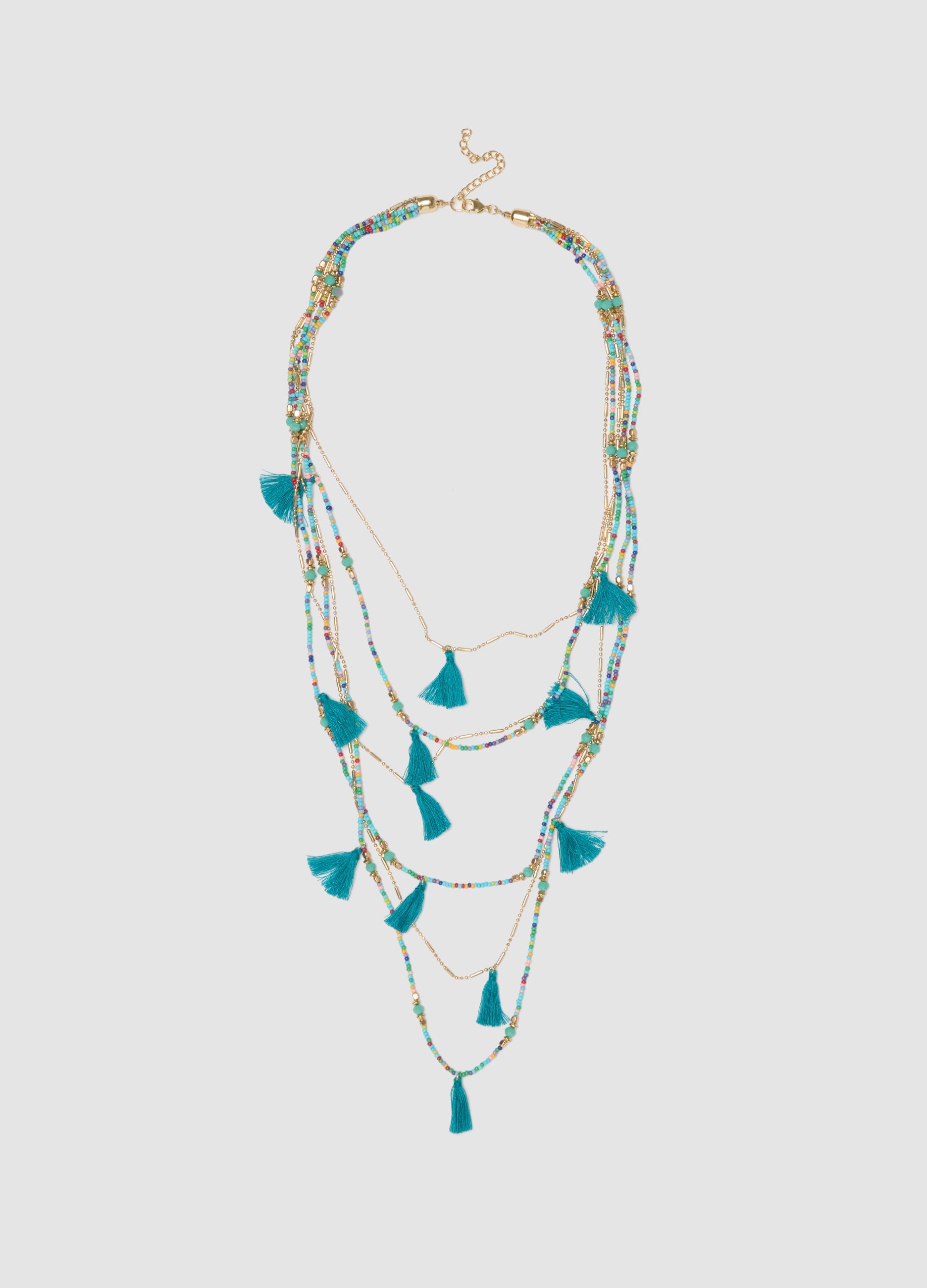 PIOMBO, Collar Multicolor Con Borlas Azul Celeste, Mujer, Azul Claro, Talla: FASUL