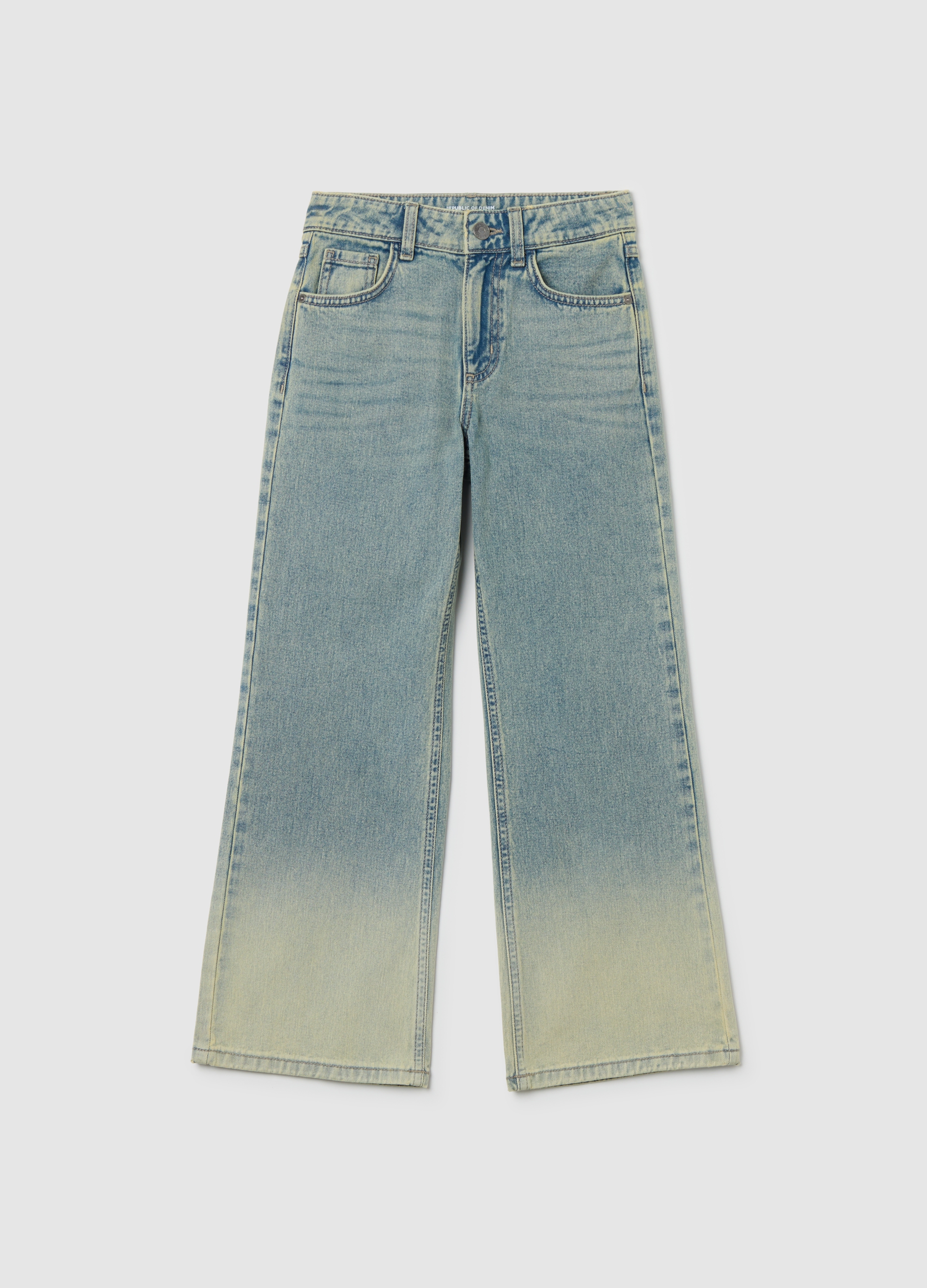 Jeans A Gamba Larga Blu Da Ragazze In Puro Cotone Denim, Niña, Azul vaquero, Talla: 13-14