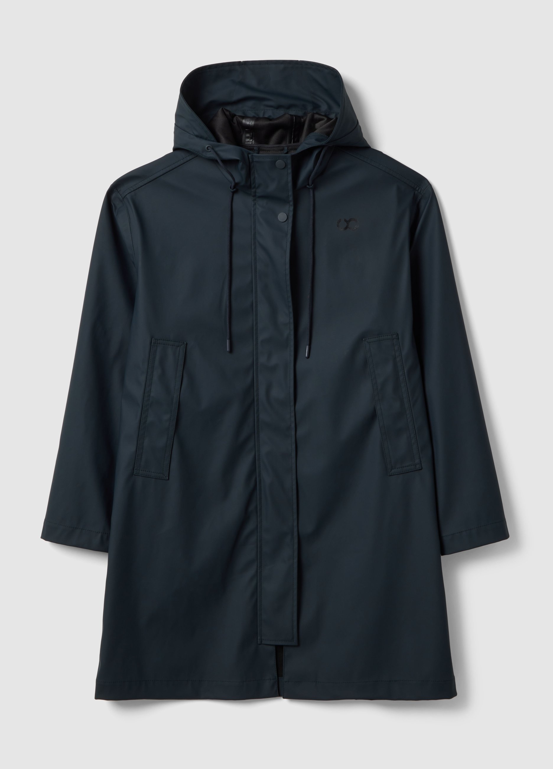 Giacca Impermeabile Blu Con Cappuccio Regular Fit, Mujer, Azul oscuro, Talla: XS