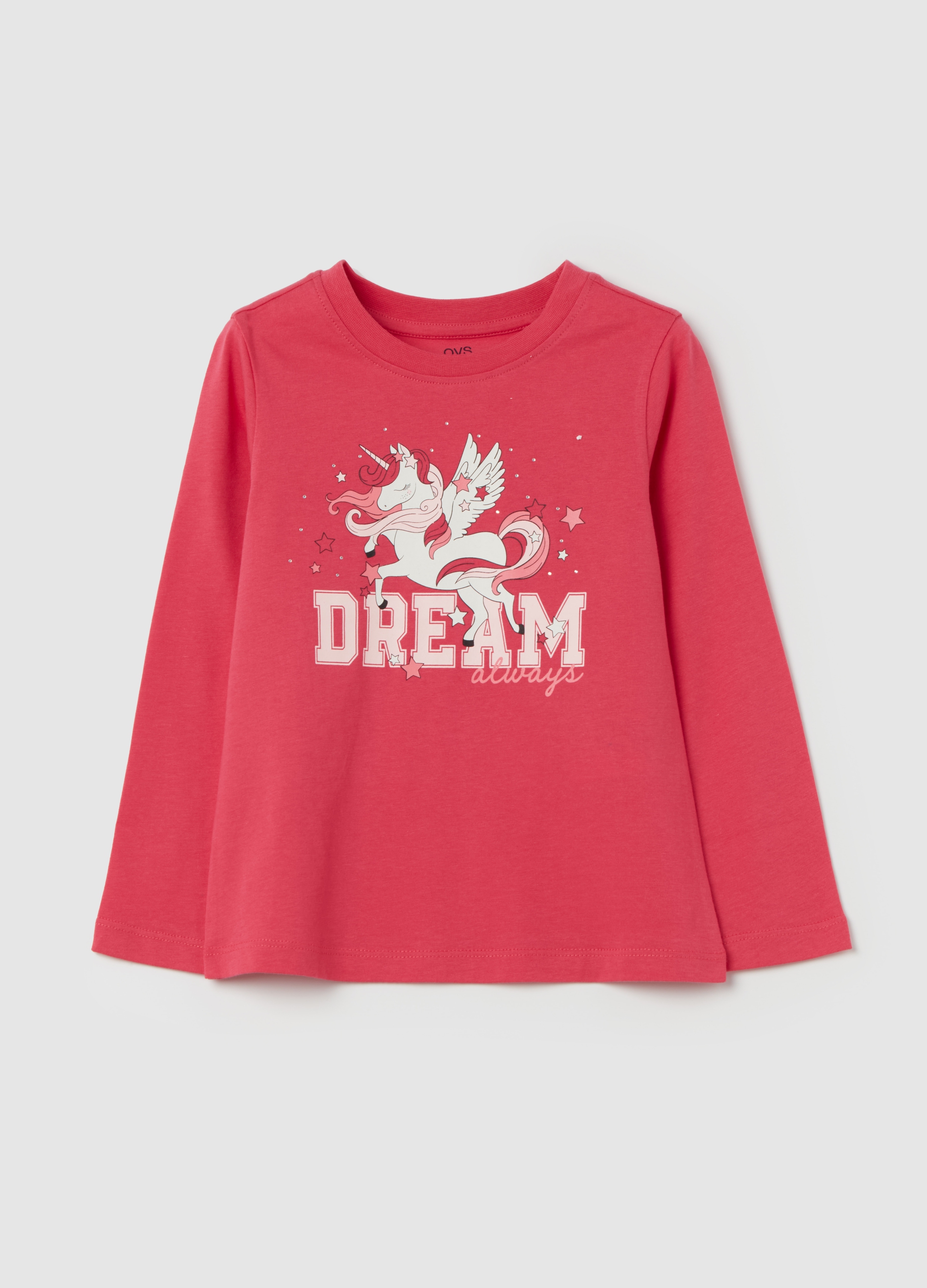 OVS KIDS, Camiseta Manga Larga De Algodón Con Estampado, Niña, Fucsia, Talla: 3-4