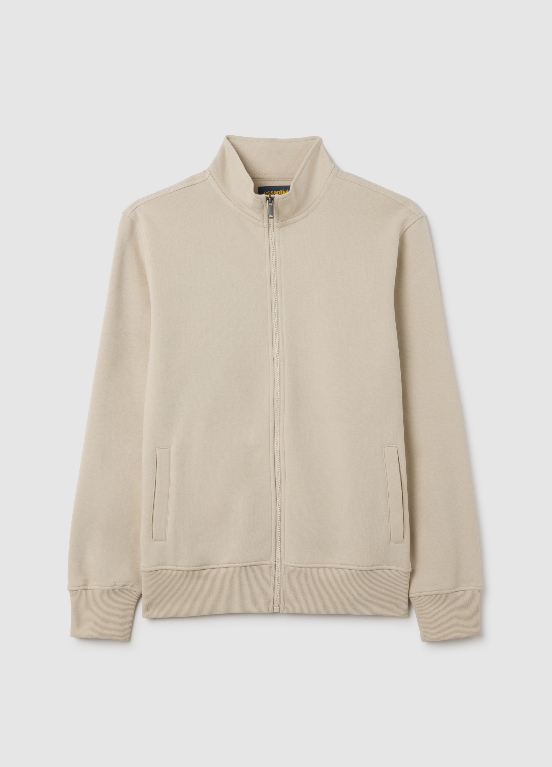 Felpa In Misto Cotone Beige Con Zip, Hombre, Beige Claro, Talla: S