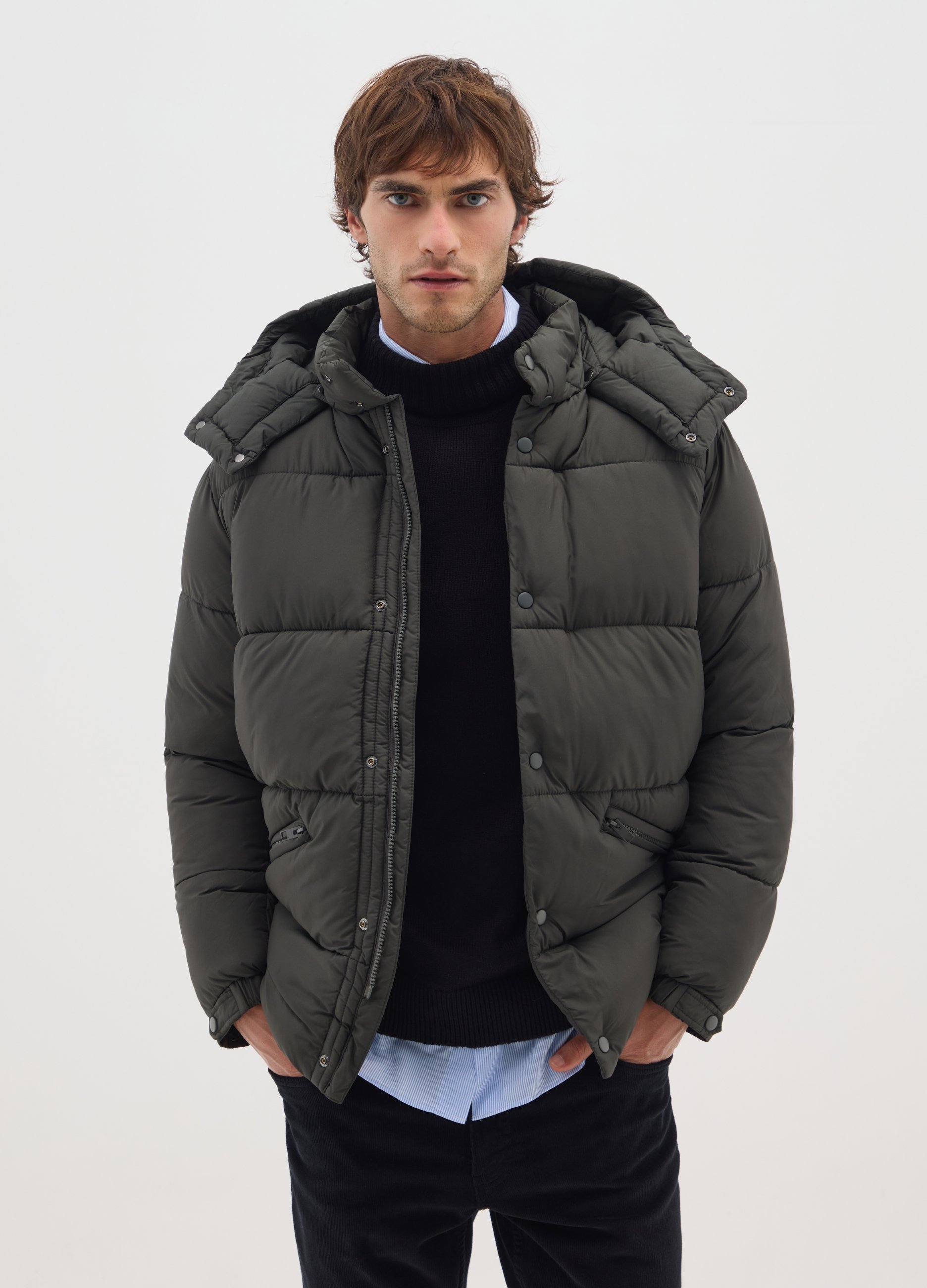 OVS, Giubbotto Imbottito Verde Regular Fit Con Zip E Bottoni, Uomo, Verde, Taglia: M