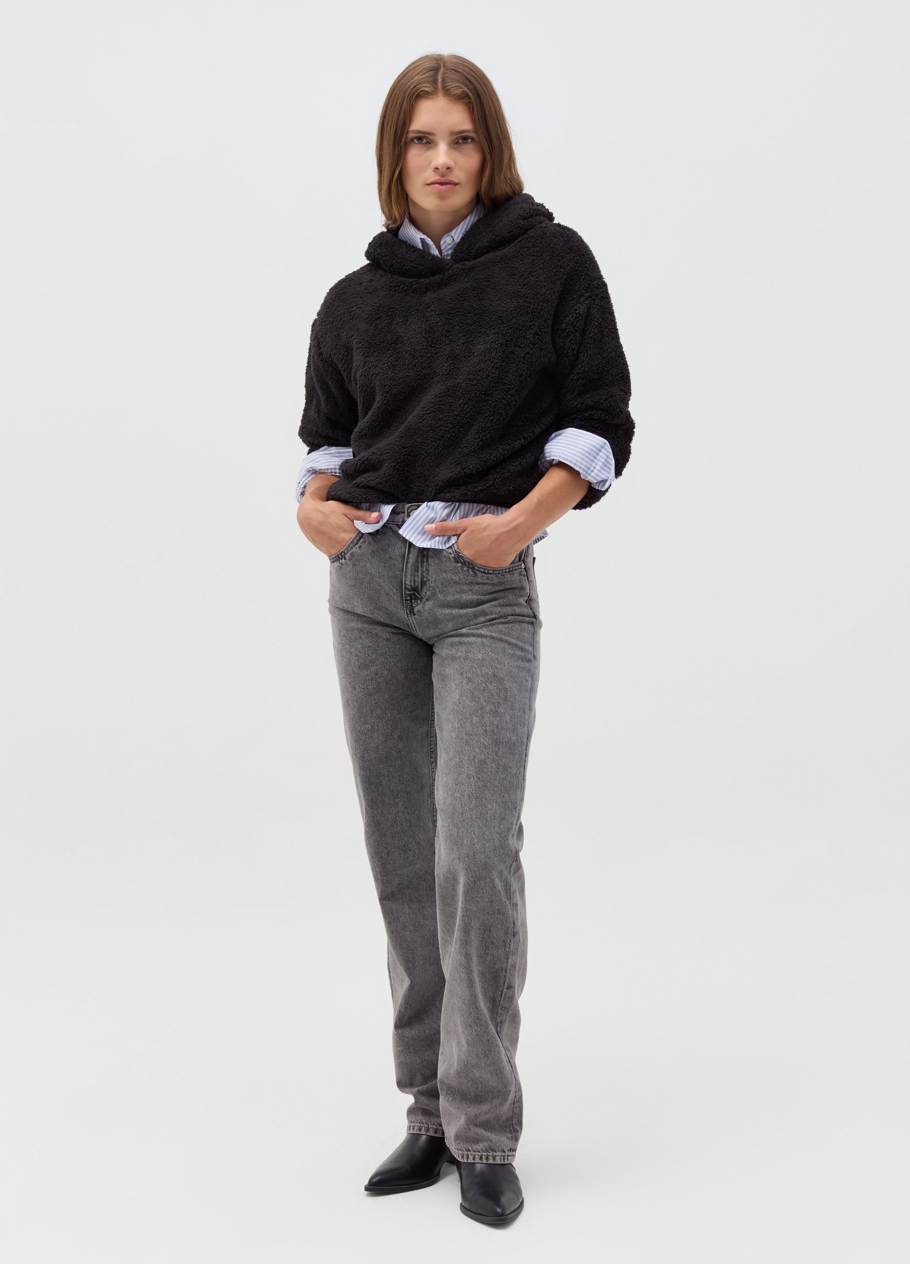 Sudadera Essential Cropped De Hilo Esponjoso, Mujer, Negro, Talla: 38