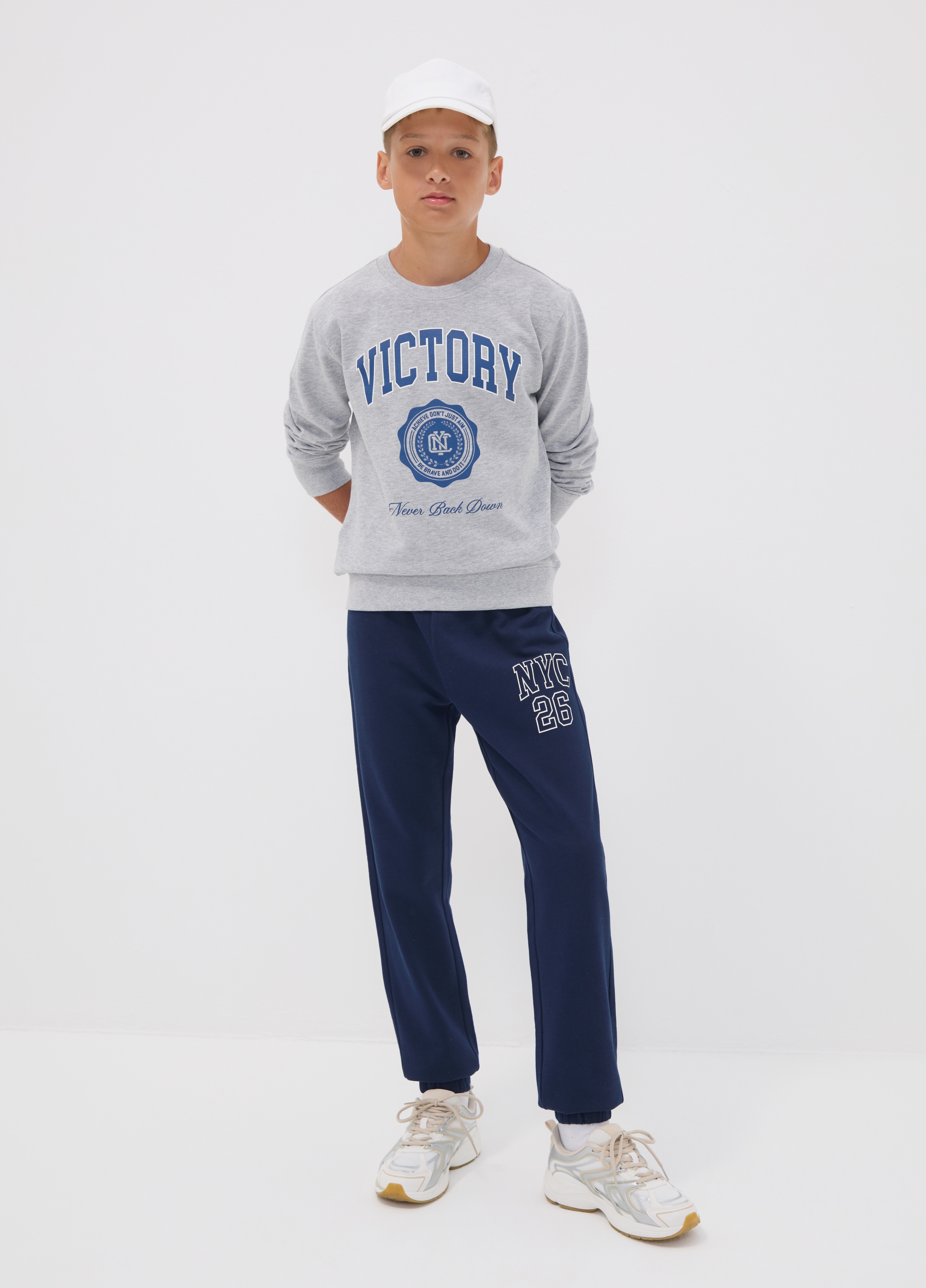 OVS KIDS, Jogger Blu In Puro Cotone Con Stampa College Per Ragazzo, Bambino, Blu, Taglia: 12-13