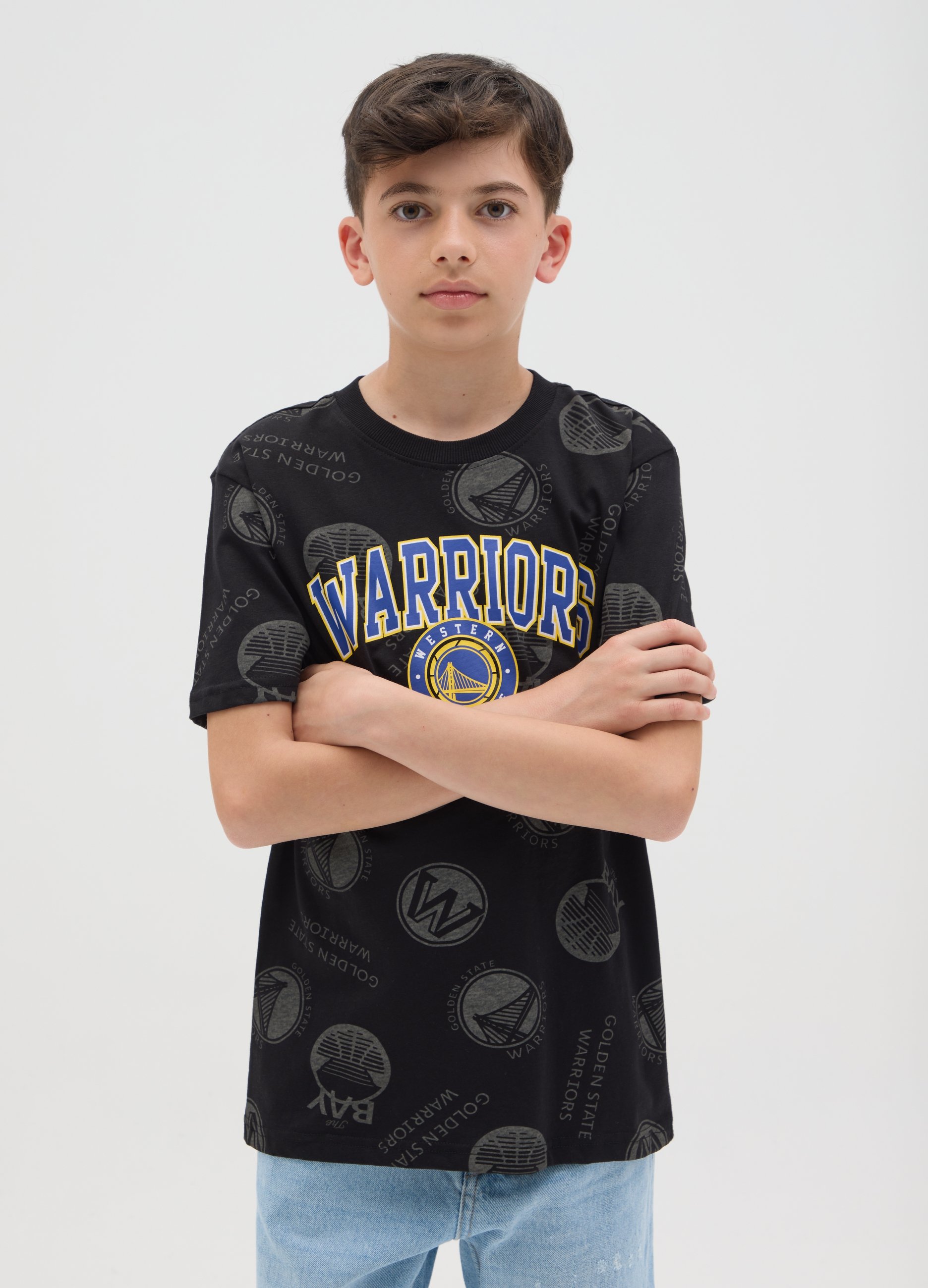 NBA, T-shirt Da Ragazzo In Puro Cotone Nero Oversize, Bambino, Nero, Taglia: 10-11