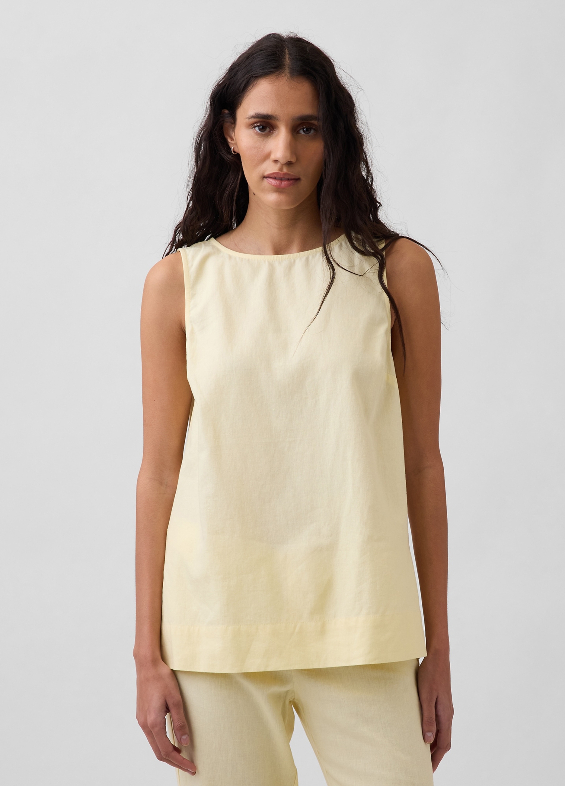 GAP , Top Smanicato In Misto Lino, Donna, Giallo, Taglia: XXS