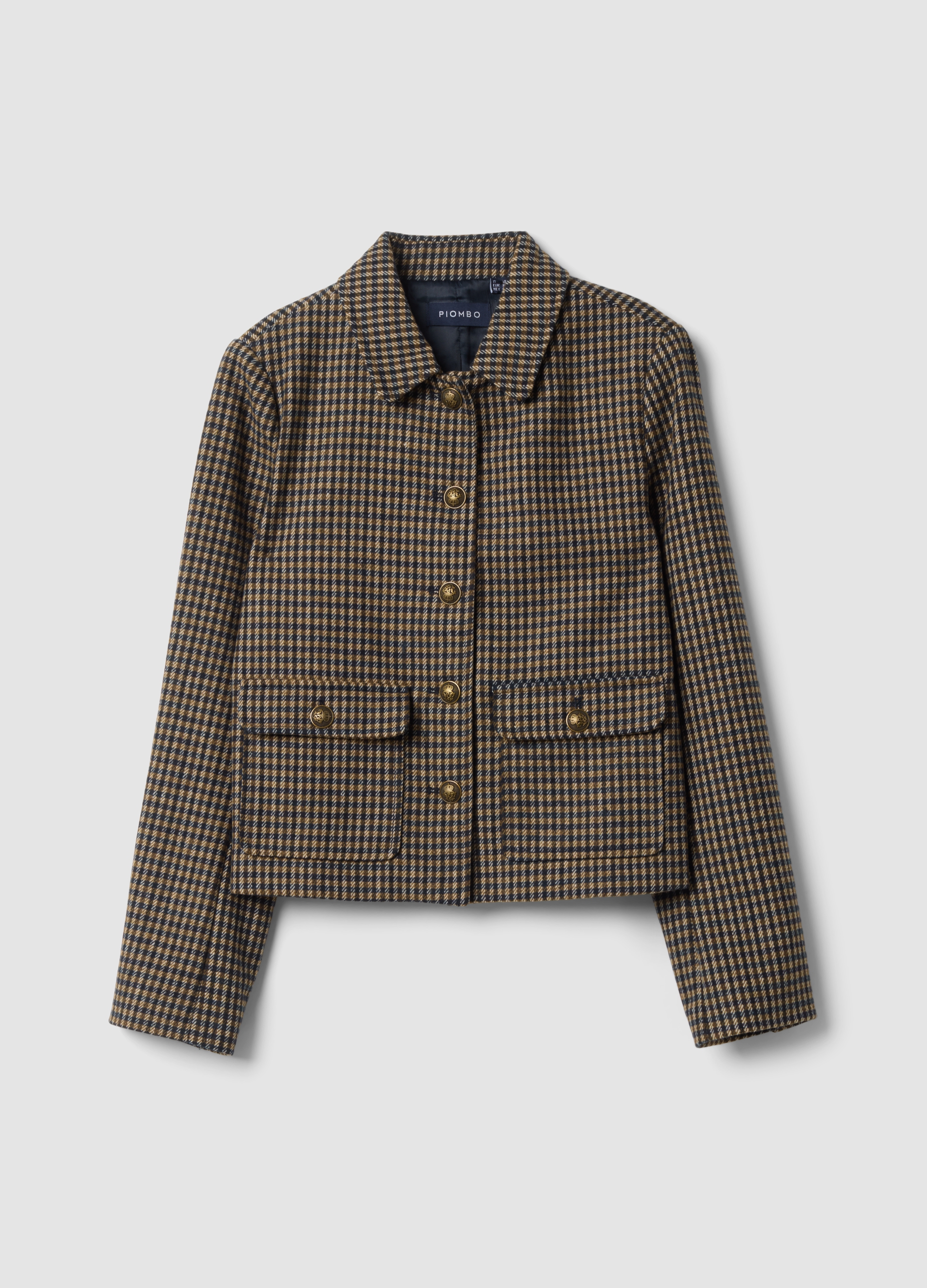 Piombo Contemporary, Blazer Multicolor In Misto Lana E Viscosa A Quadri, Donna, Multicolor, Taglia: 40