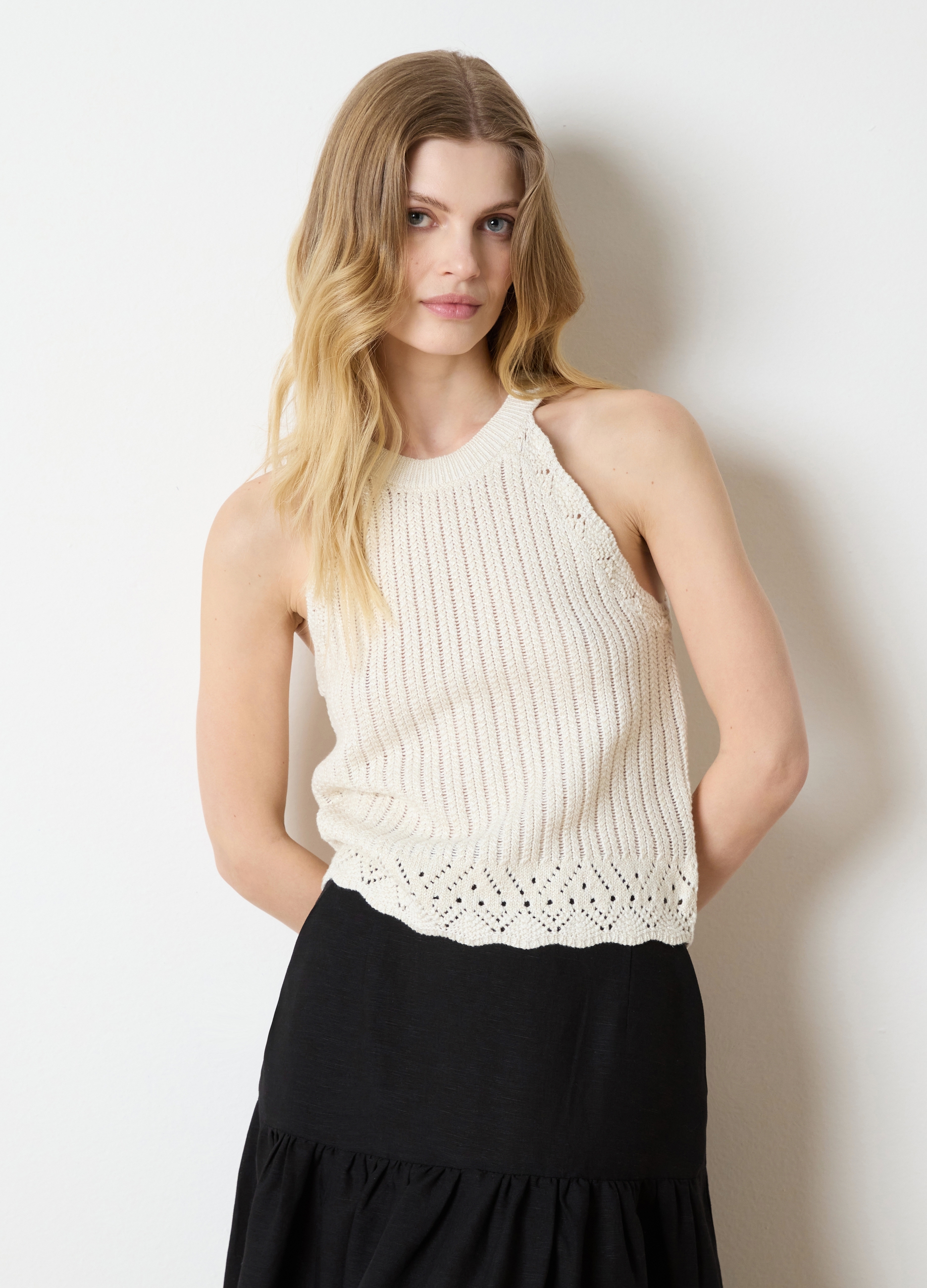 OVS, Top Crochet Con Lurex, Donna, Bianco, Taglia: L