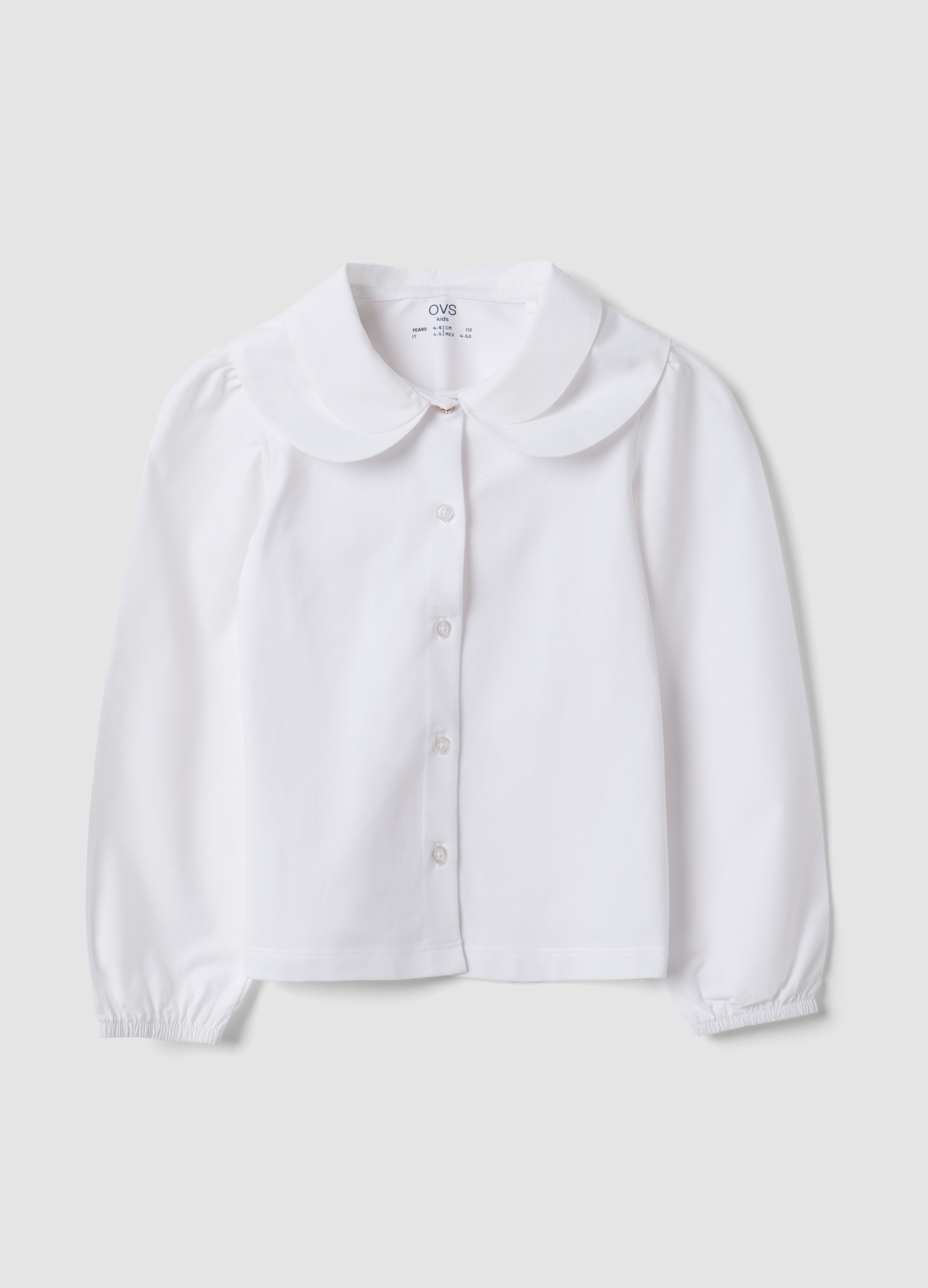 OVS KIDS, Blusa Bianca In Cotone Elasticizzato Con Colletto Regular Fit, Bambina, Bianco, Taglia: 3-4