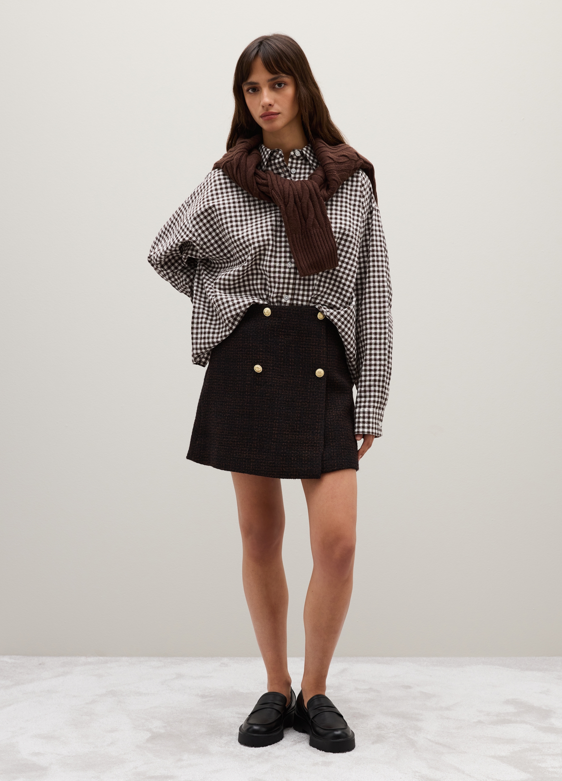 Piombo Contemporary, Gonna In Misto Lana Multicolor Regular Fit Con Bottoni Dorati, Donna, Multicolor, Taglia: 38