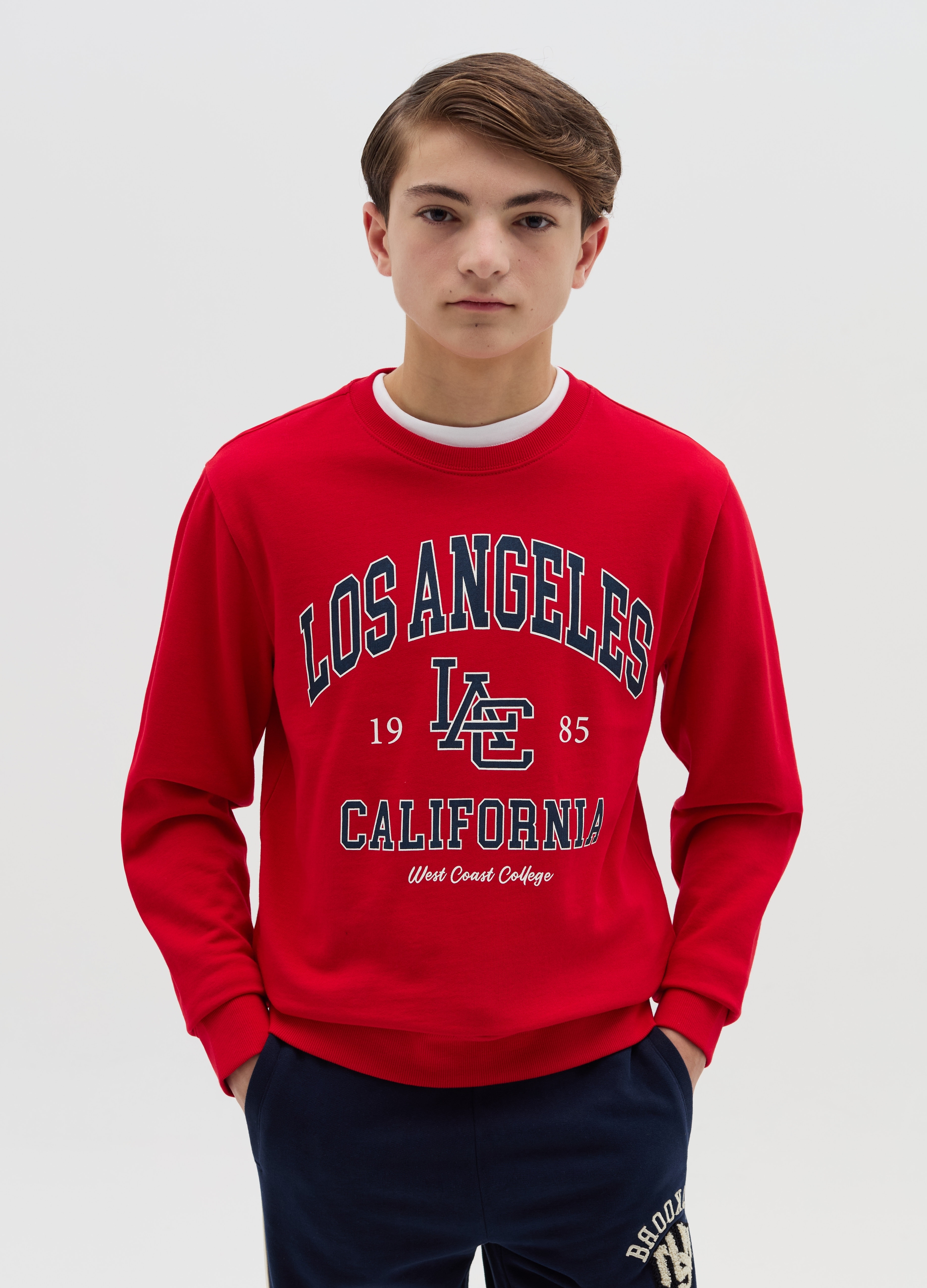 OVS KIDS, Sudadera De Tejido Rizado Con Estampado, Niño, Rojo Cereza, Talla: 12-13