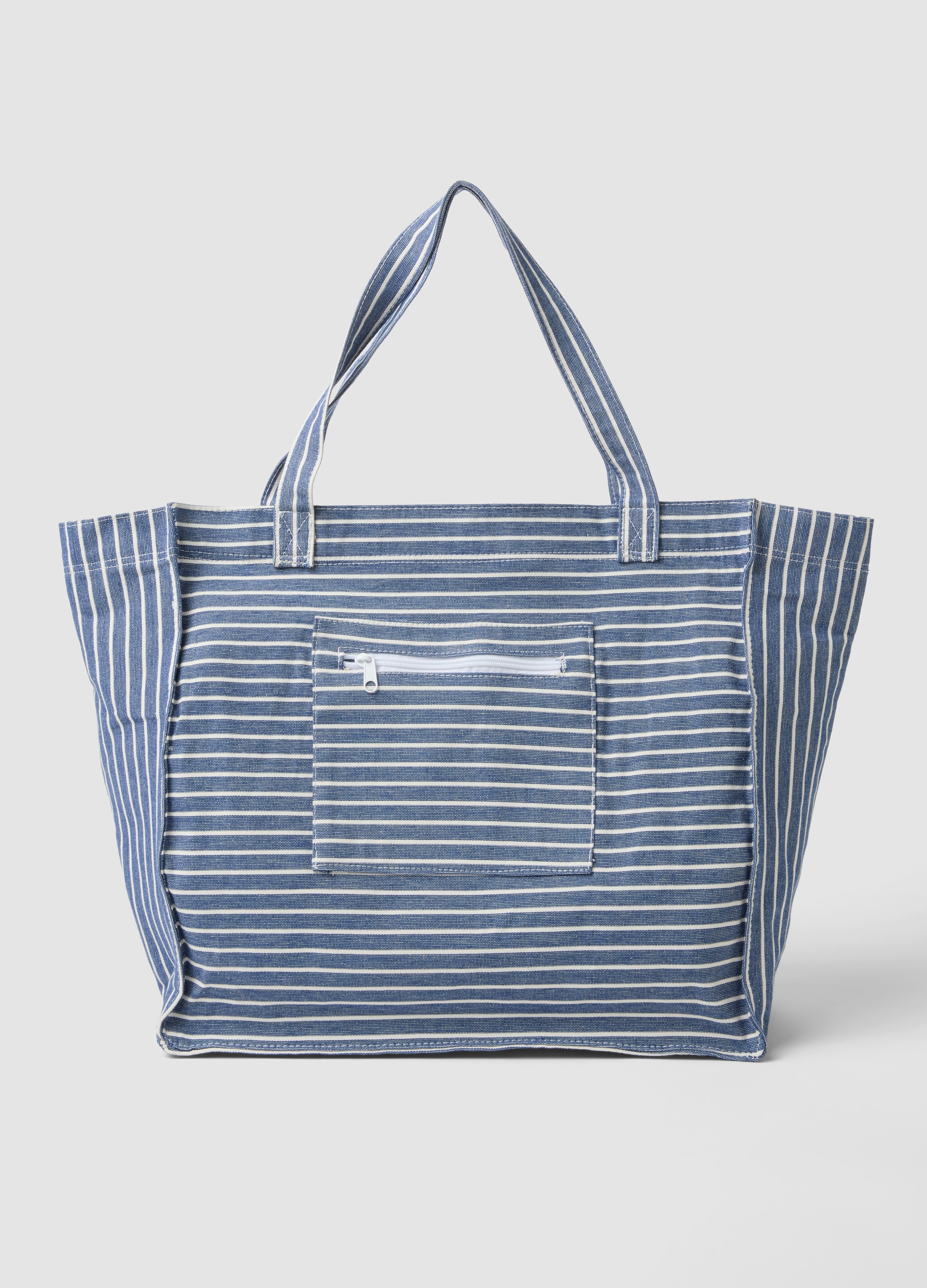 PIOMBO, Borsa Shopper Blu A Righe In Puro Cotone, Hombre, Blanco/azul, Talla: FASUL