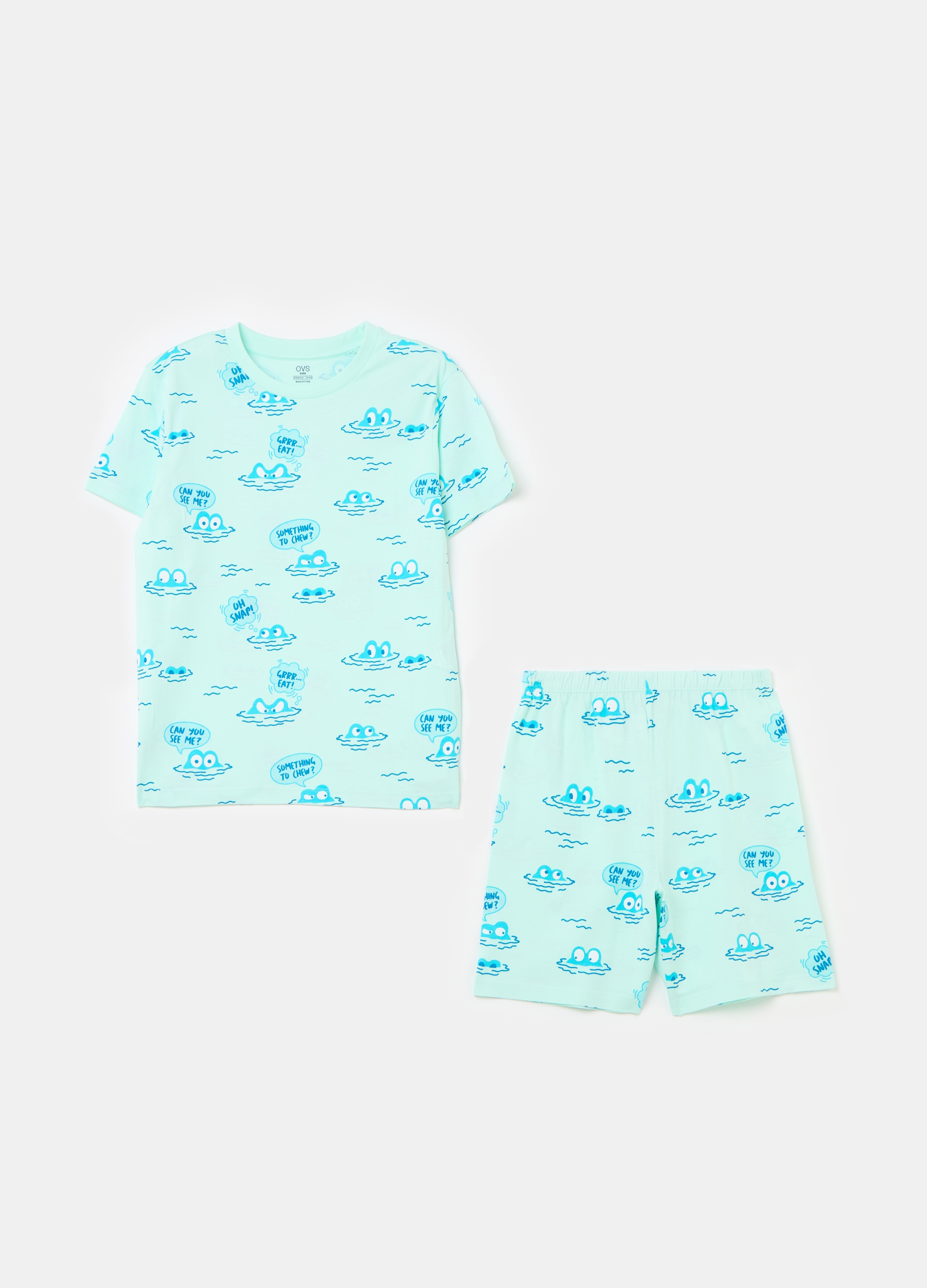 OVS, Pigiama In Cotone Bio Con Stampa, Bambino, Azzurro, Taglia: 3-4