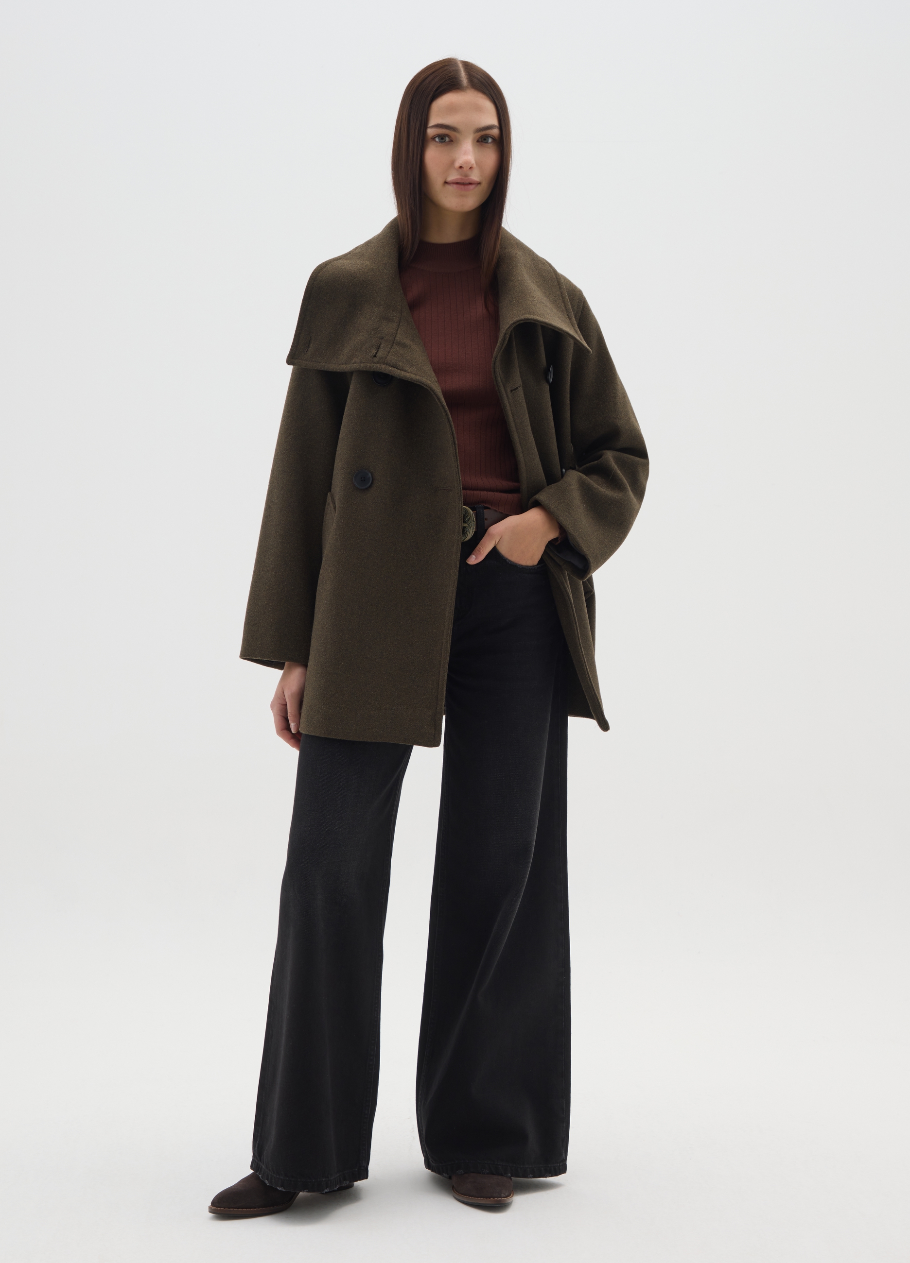 OVS, Cappotto Beige A Collo Alto Regular Fit Con Doppi Bottoni, Donna, Beige, Taglia: XS