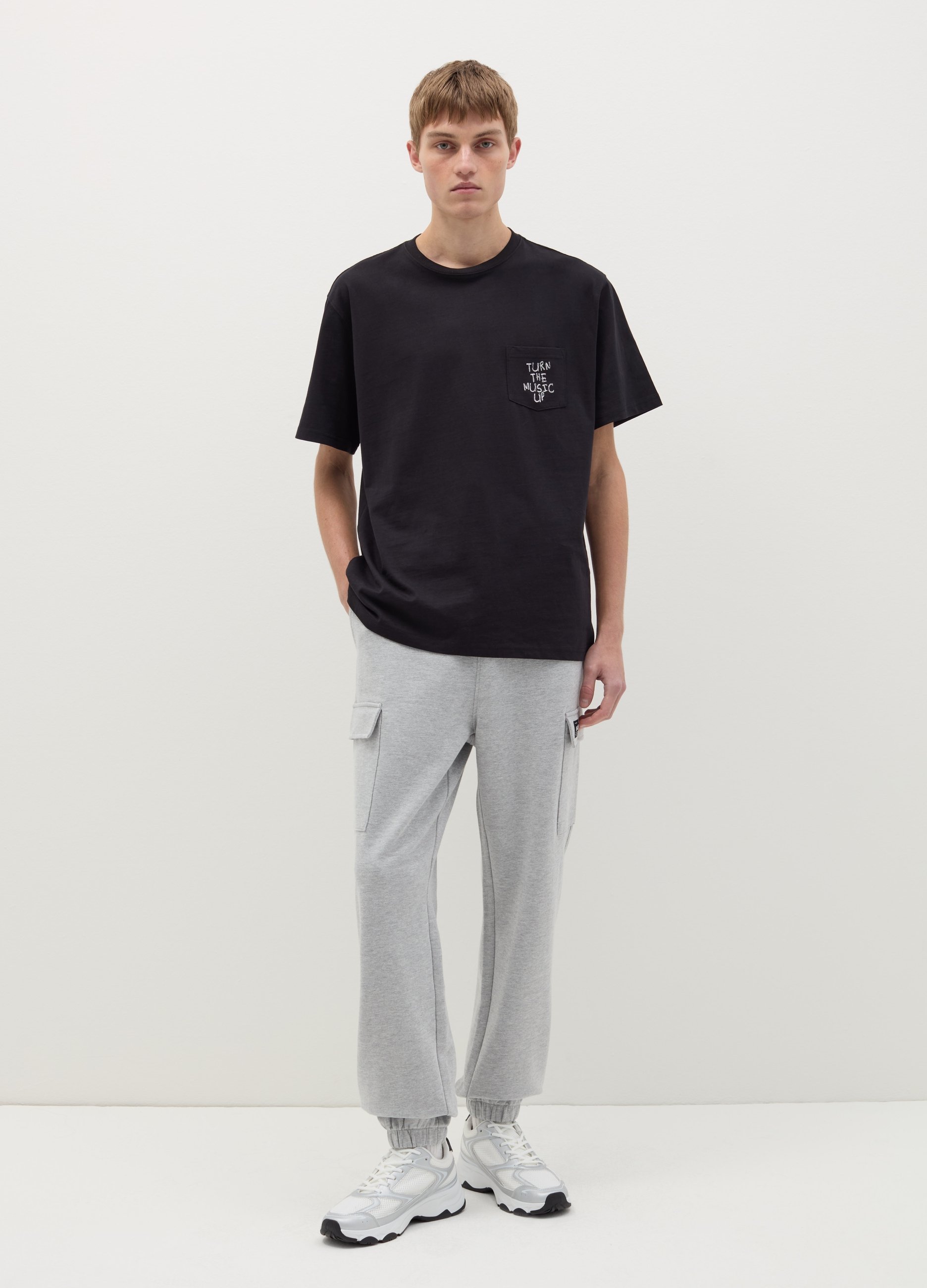 B.ANGEL, Joggers Cargo Con Ribetes Elásticos, Hombre, Gris claro jaspeado, Talla: M