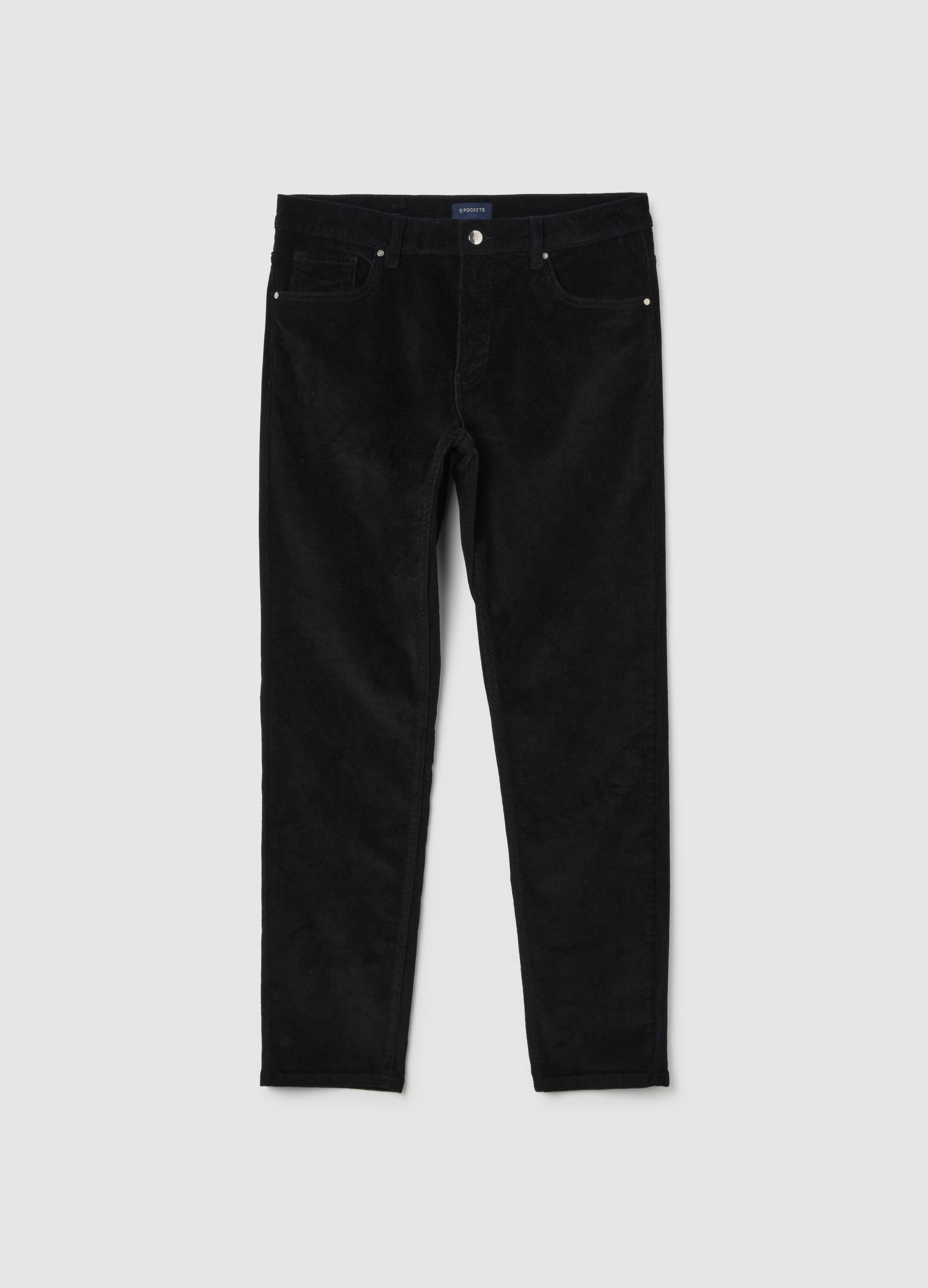 OVS, Pantalones Negros Ajustados De Algodón Elástico Acanalado, Hombre, Gunmetal, Talla: 48