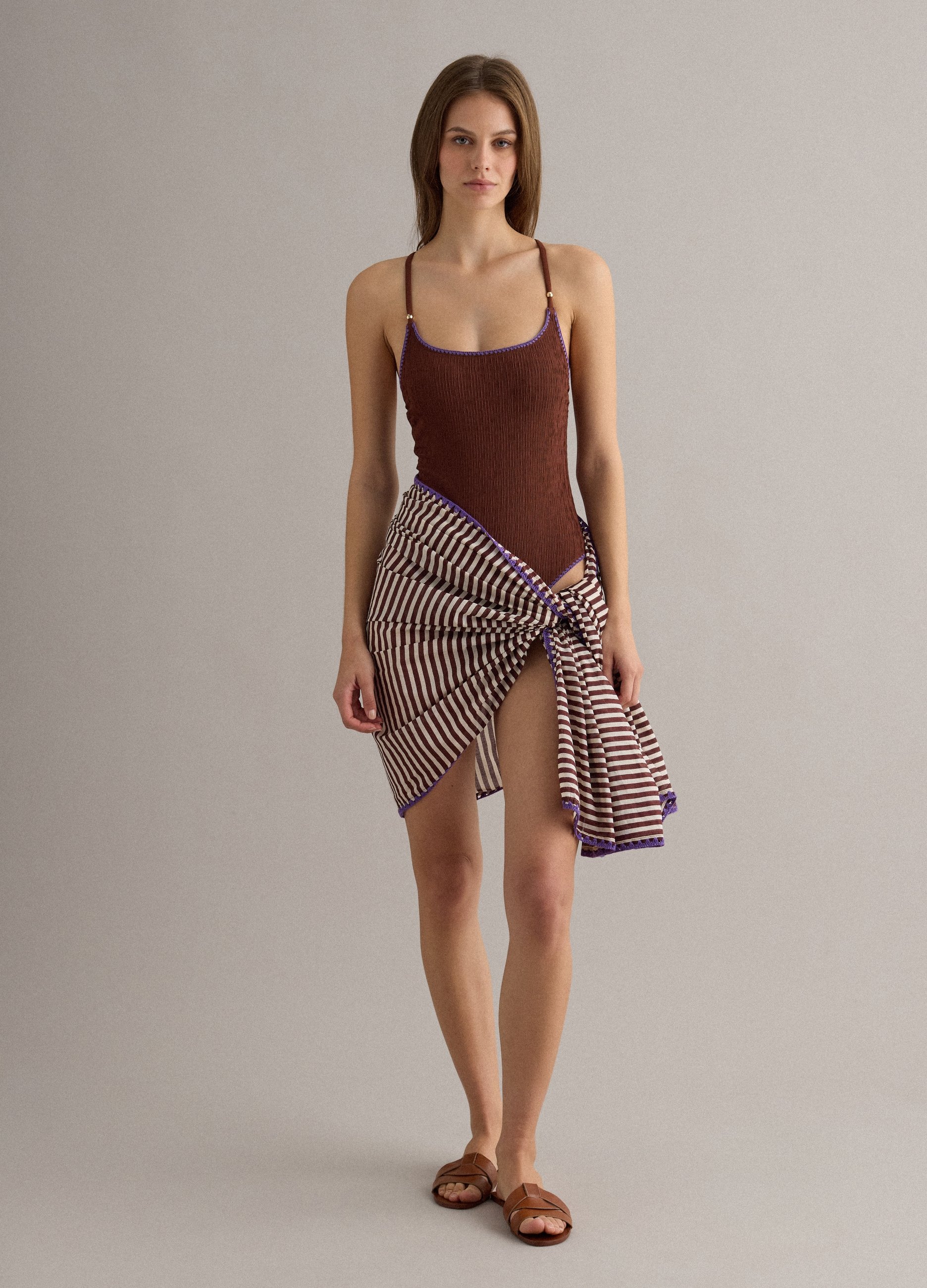 PIOMBO, Costume Intero Marrone In Tessuto Elasticizzato A Costine, Mujer, Marrón chocolate, Talla: 4