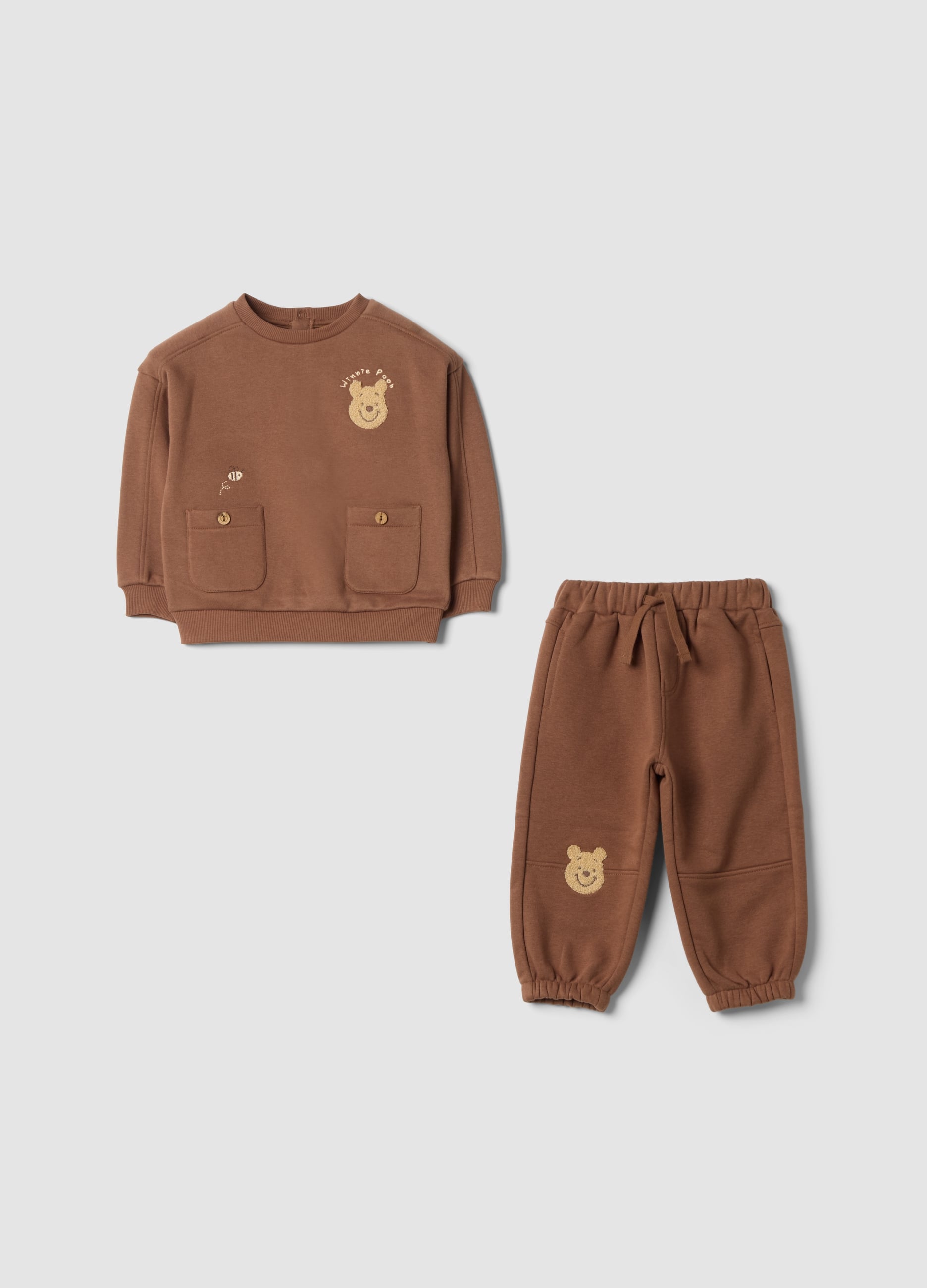 FAGOTTINO, Completo Jogging Marrone In Misto Cotone Organico E Stampa Winnie The Pooh, Bambino, Marrone, Taglia: 9-12