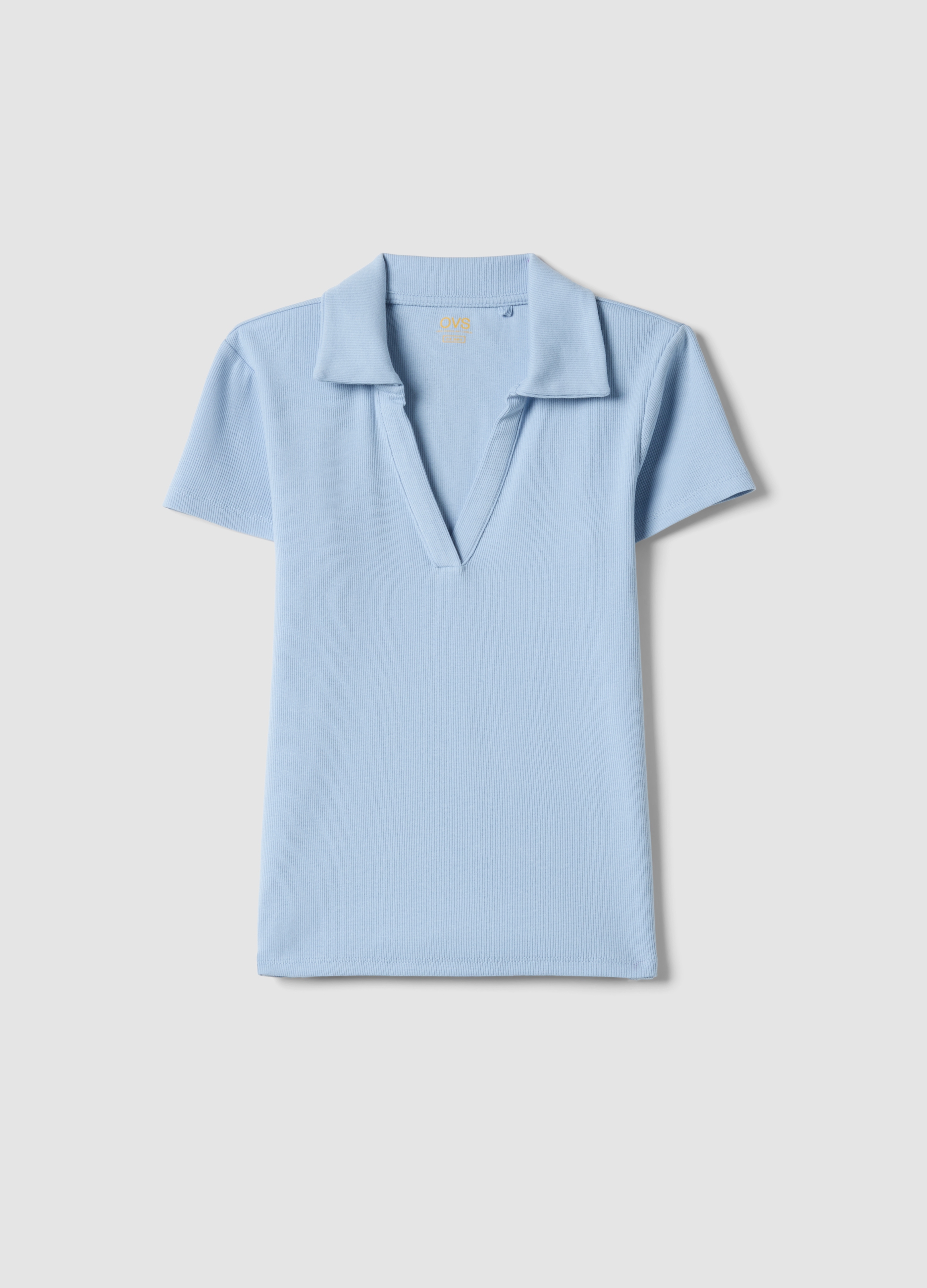 Polo De Algodón Elástico Azul Celeste Corte Regular Escote V Profundo, Mujer, Azul Azur, Talla: XXL