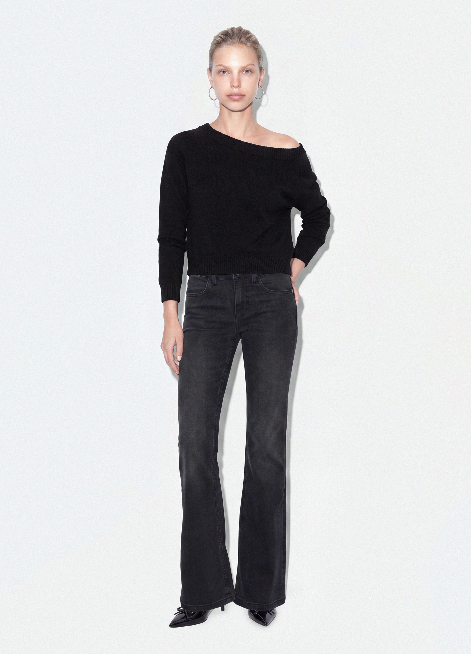 B.ANGEL, Jeans Neri In Cotone Elasticizzato Flare Fit, Donna, Nero, Taglia: 42