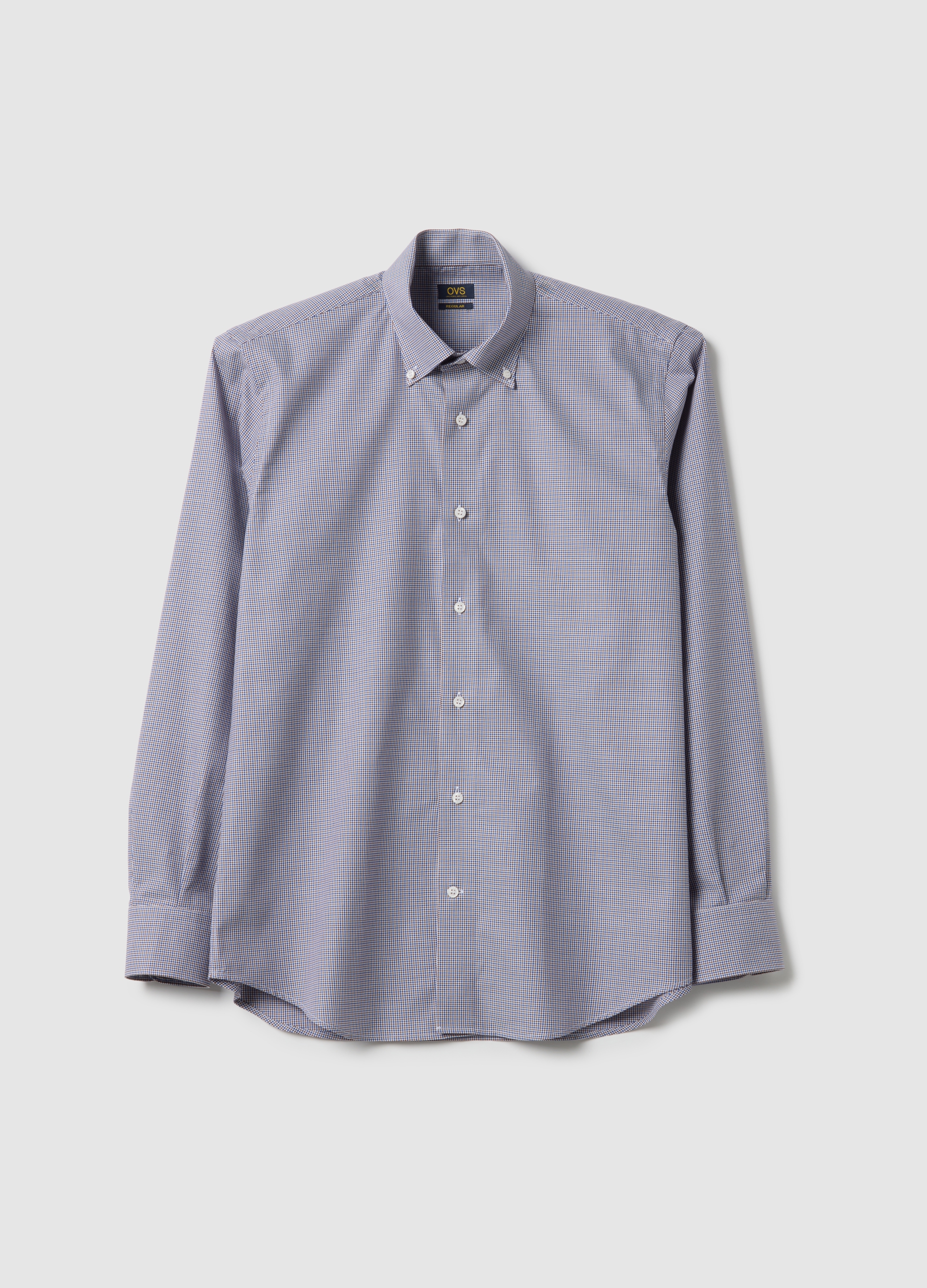 Camisa Gris De Puro Algodón Con Microcuadros Corte Regular, Hombre, Blanco/gris, Talla: 42