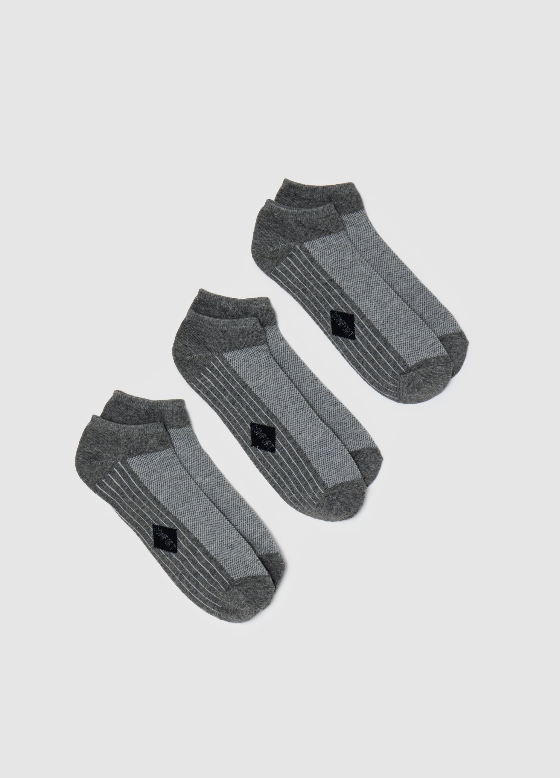 Tripack De Calcetines Cortos Para Hombre En Mezcla De Algodón Gris, Hombre, Gris jaspeado, Talla: 43/46