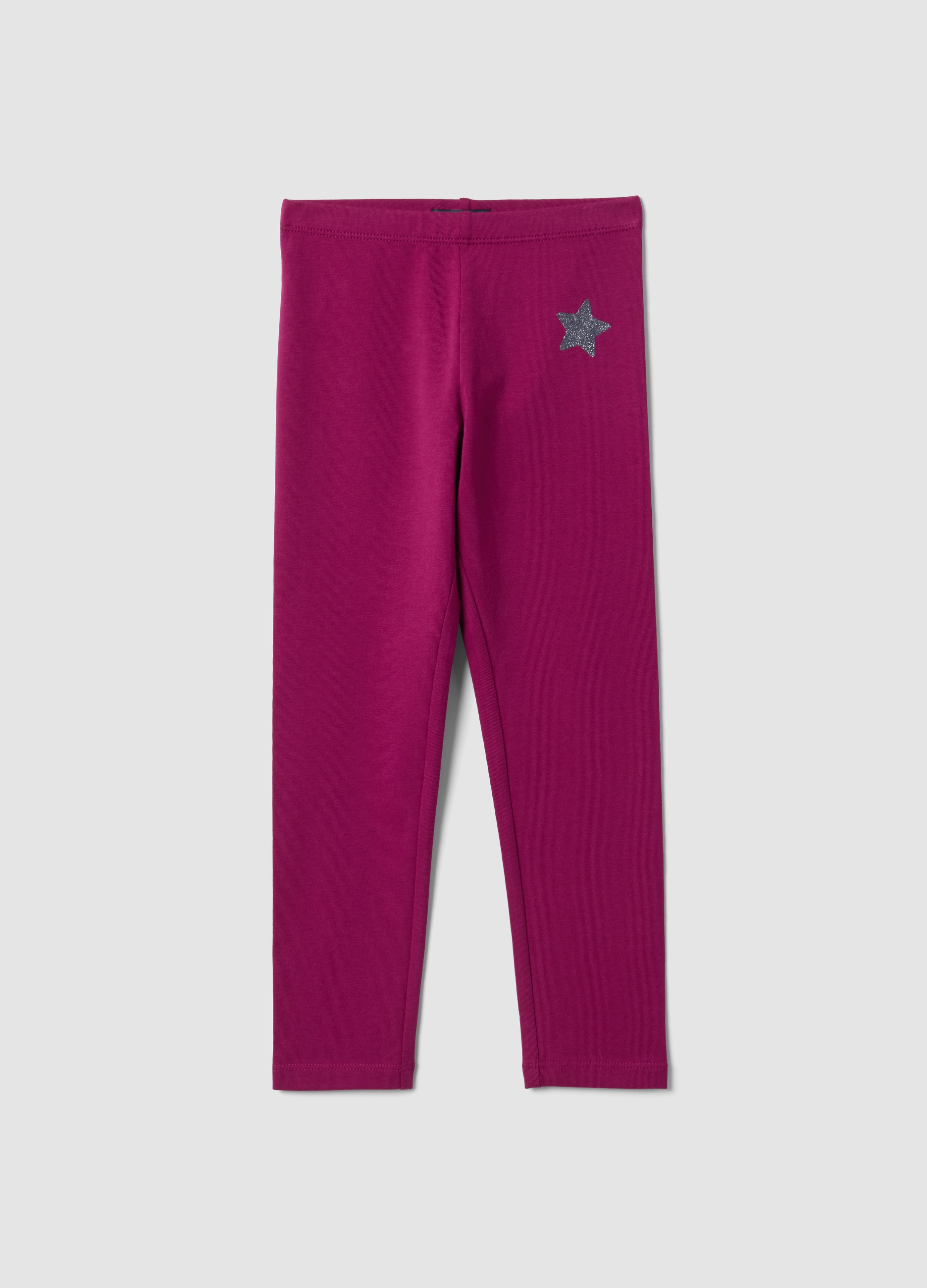 OVS KIDS, Leggings Viola Neri In Cotone Organico Elasticizzato Con Stella Per Bambina, Viola, Taglia: 3-4
