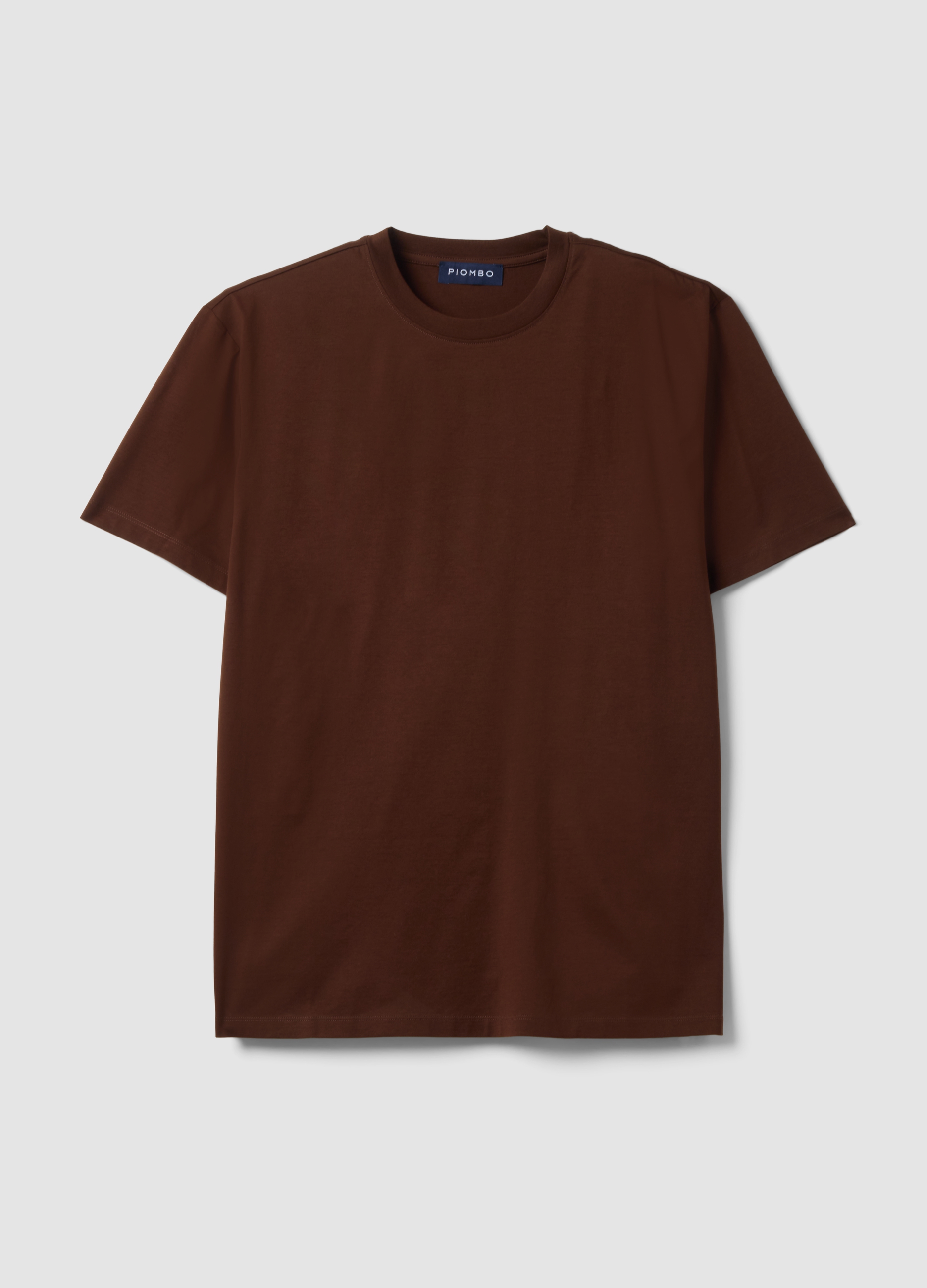 Piombo Contemporary, T-shirt Marrone In Jersey Di Puro Cotone Con Girocollo Relaxed Fit, Uomo, Marrone, Taglia: S