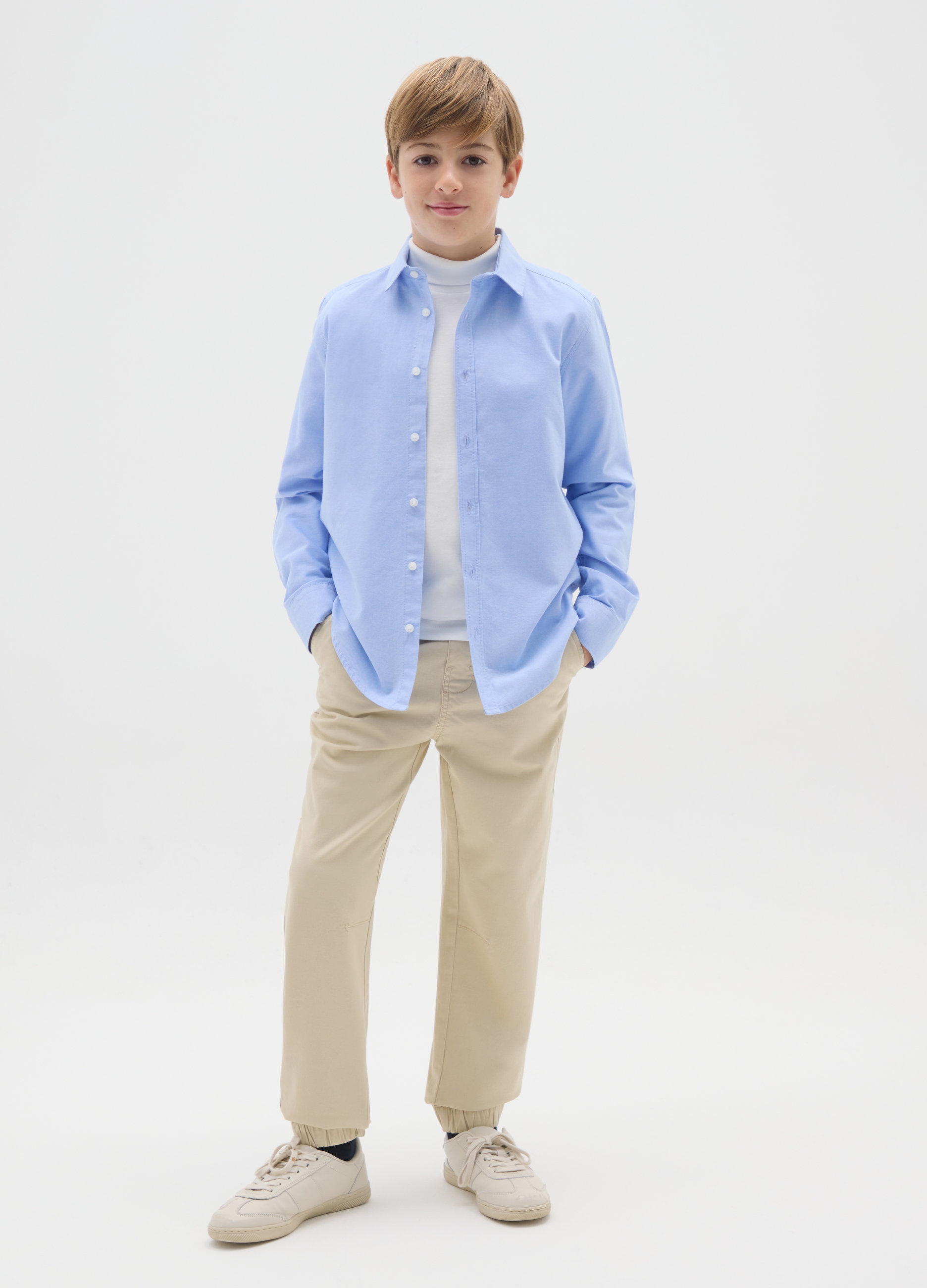 OVS KIDS, Pantaloni Da Ragazzo In Cotone Elasticizzato Beige Relaxed Fit, Bambino, Beige, Taglia: 10-11