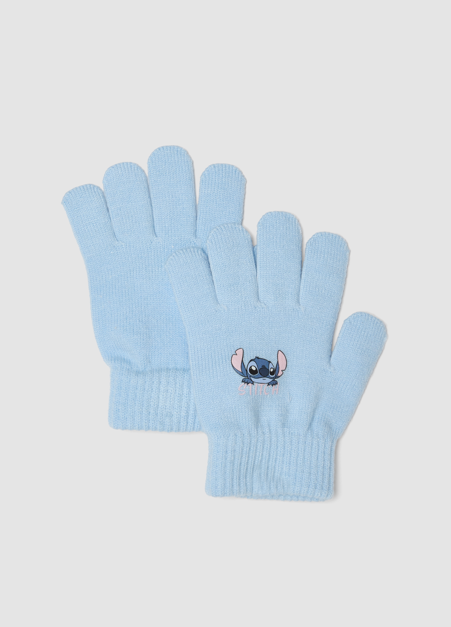 DISNEY, Guanti Azzurri In Viscosa Elasticizzata Con Stampa Lilo & Stitch, Bambina, Azzurro, Taglia: M